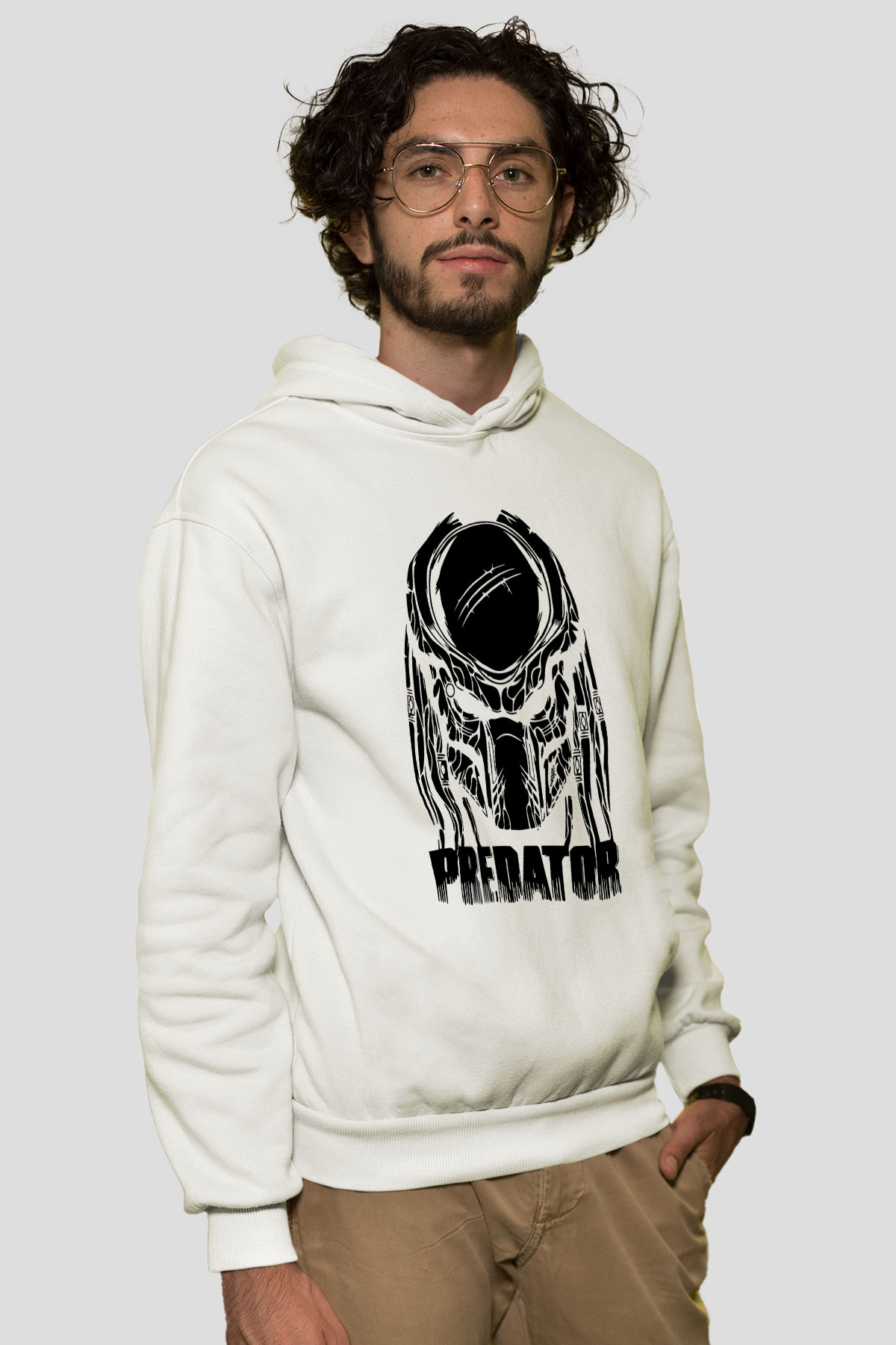 Predator Beyaz Unisex Kapşonlu Sweatshirt