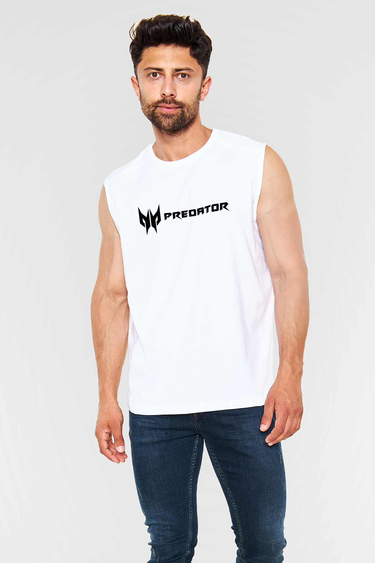 Predator Beyaz Unisex Kolsuz Tişört