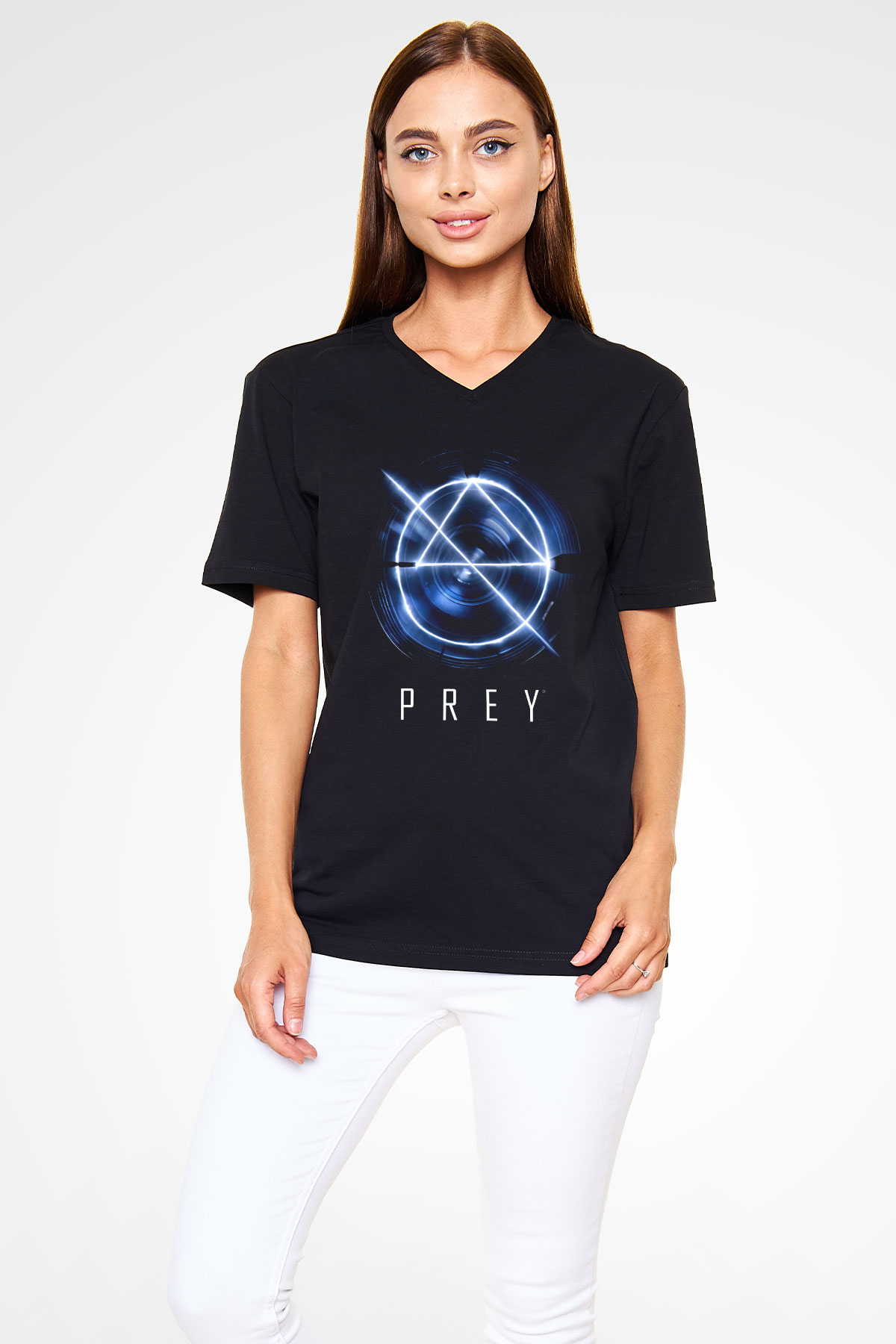 Prey Siyah Unisex V Yaka Tişört T-Shirt