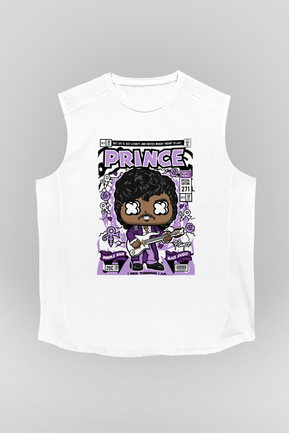 Prince Baskılı Unisex Beyaz Kolsuz Tişört