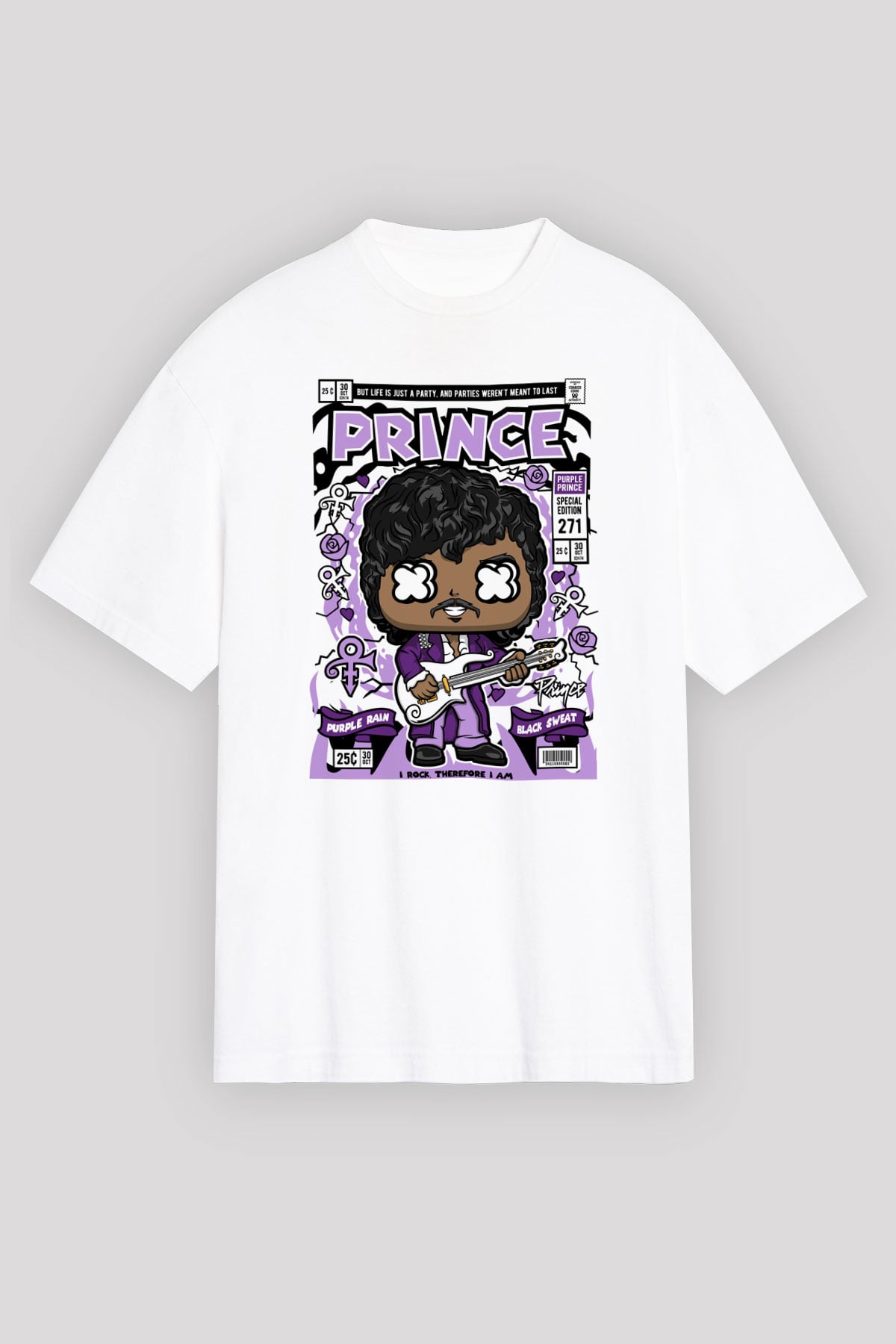 Prince Baskılı Unisex Beyaz Oversize Tişört