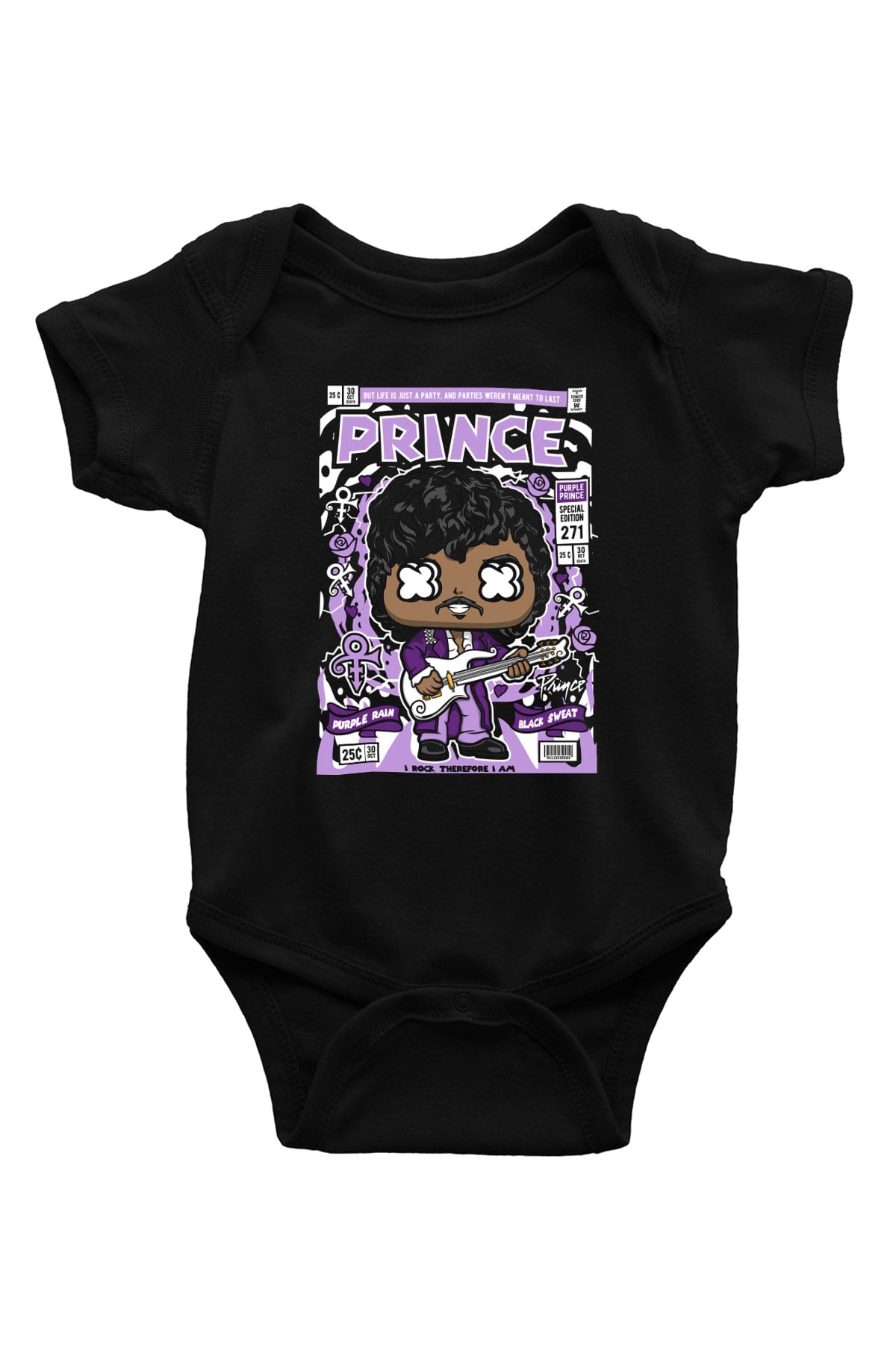 Prince Baskılı Unisex Siyah Bebek Body - Zıbın