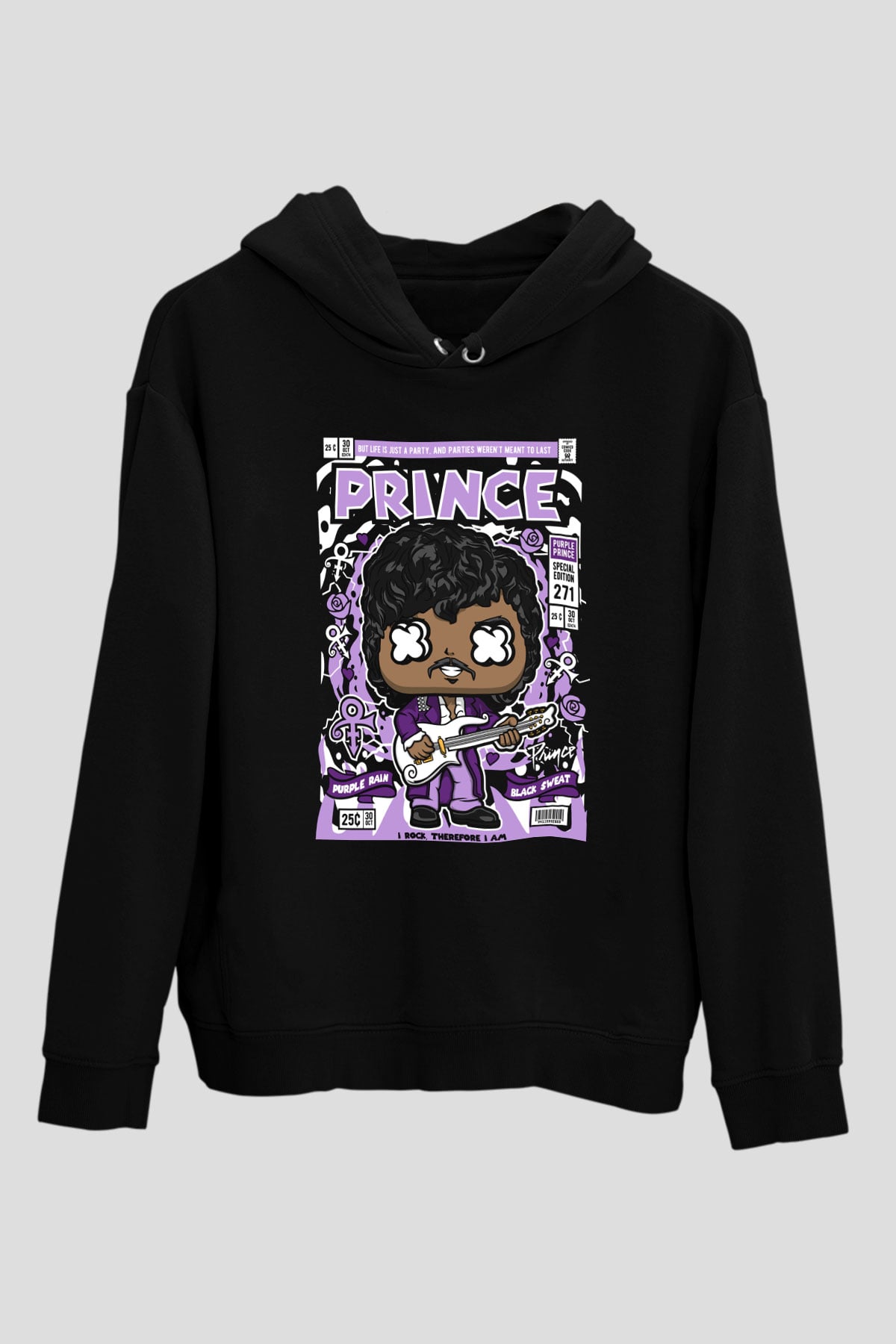 Prince Baskılı Unisex Siyah Hoodie
