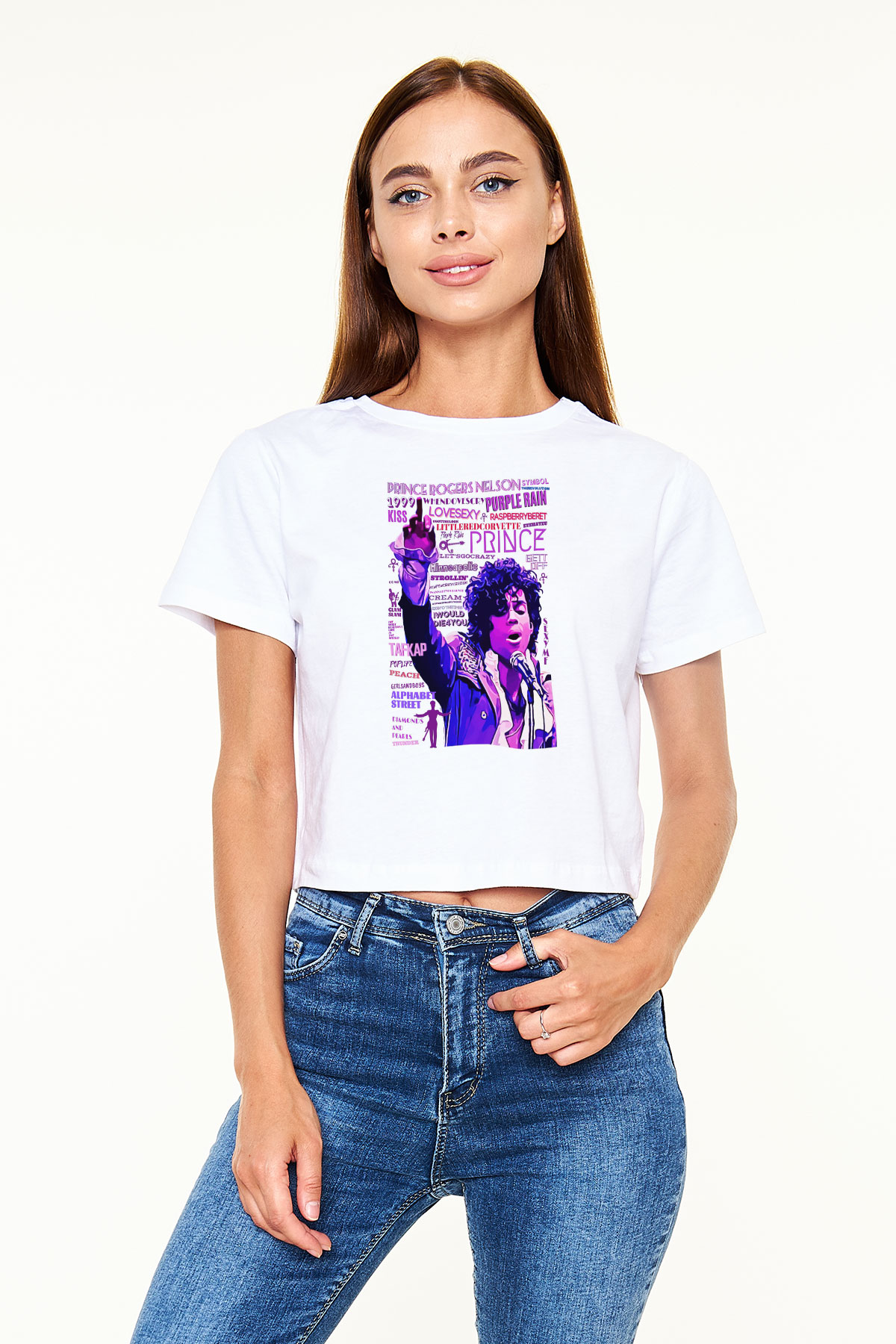 Prince Beyaz  Crop Top Tişört