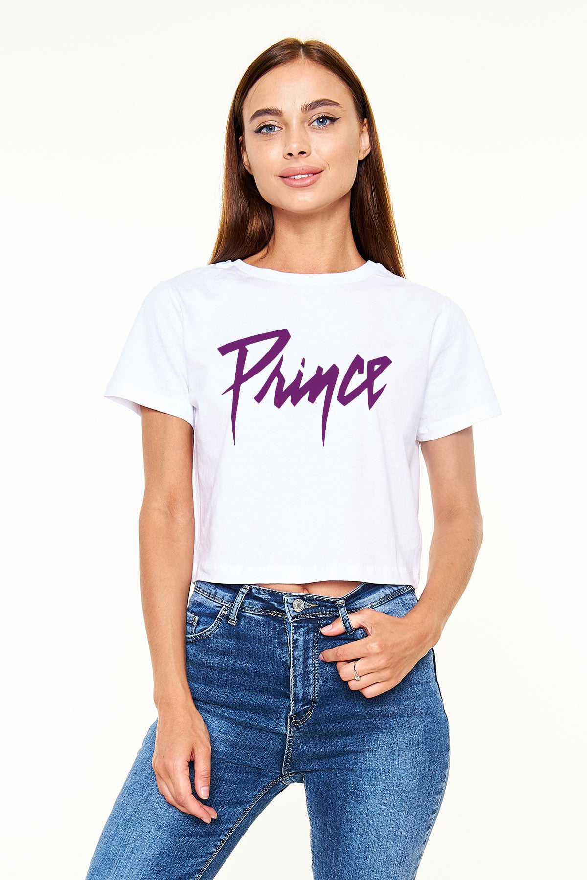 Prince Beyaz Croptop Tişört