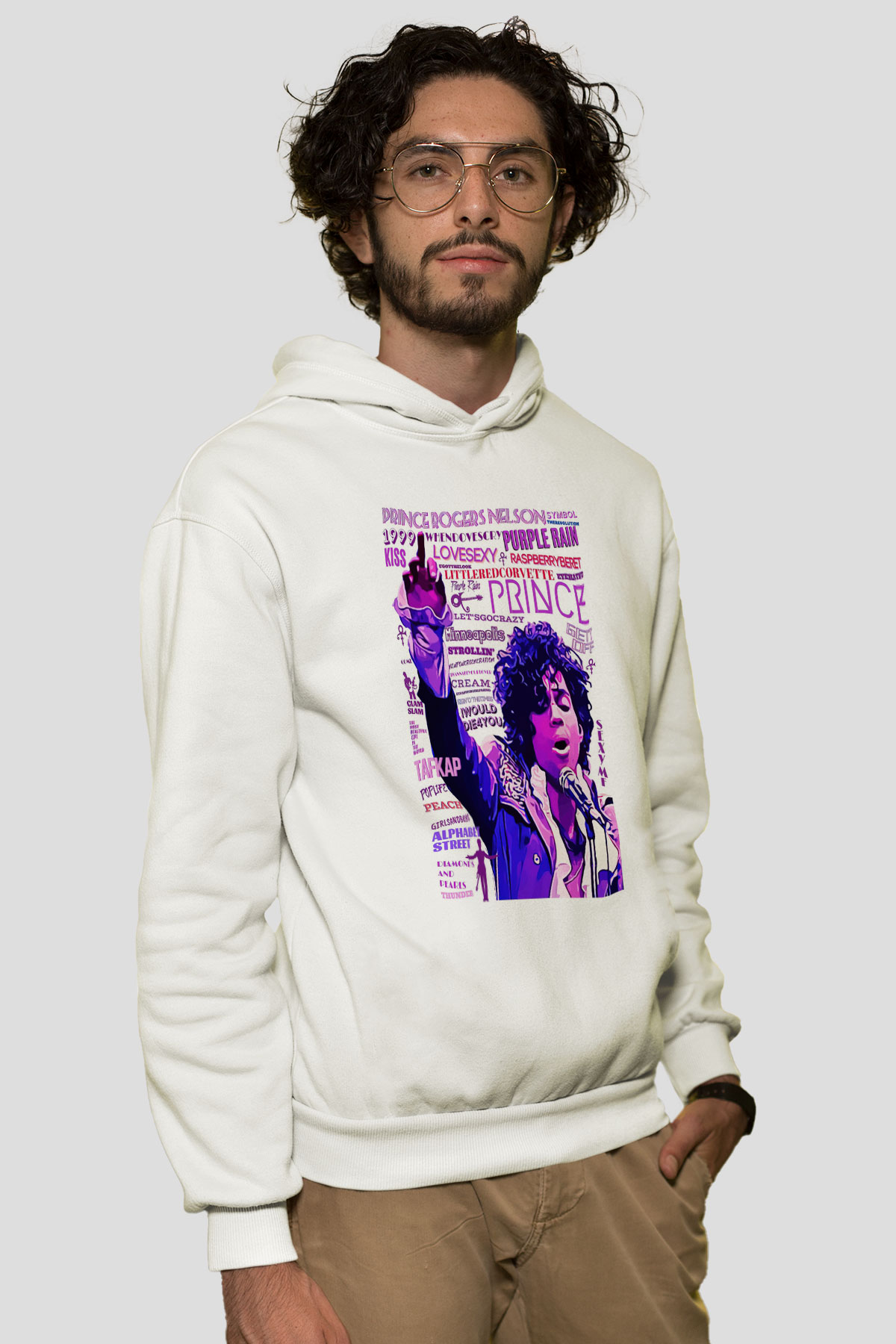 Prince Beyaz Unisex Kapüşonlu Sweatshirt