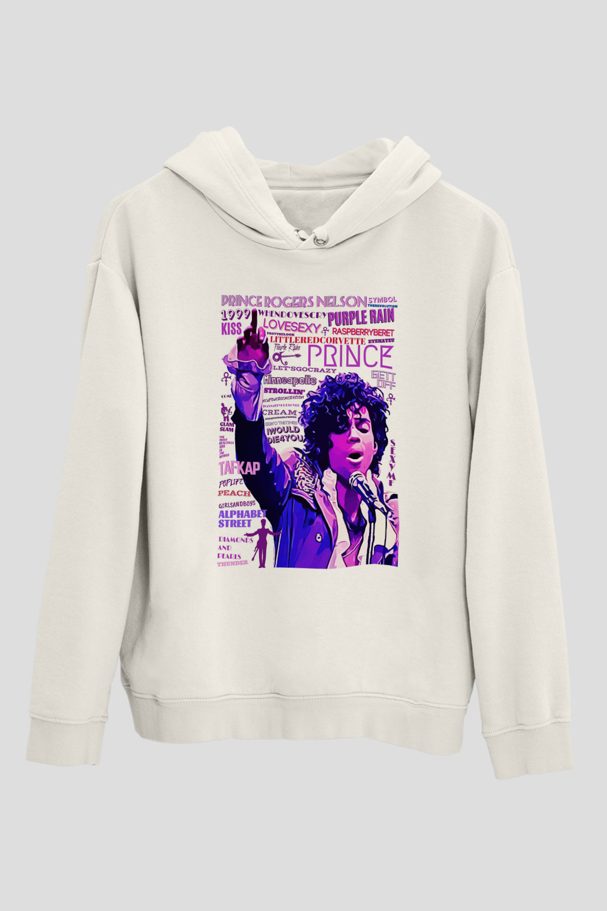 Prince Beyaz Unisex Kapüşonlu Sweatshirt