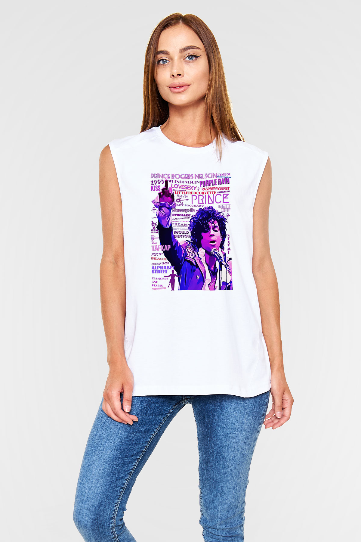 Prince Beyaz Unisex Kolsuz Tişört