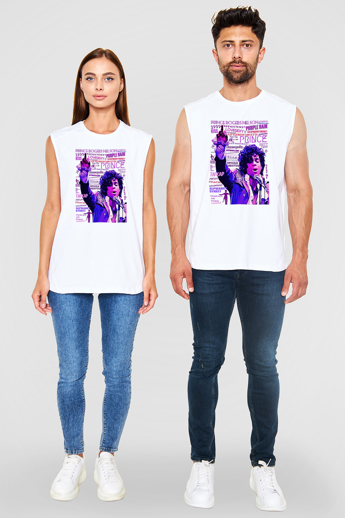 Prince Beyaz Unisex Kolsuz Tişört