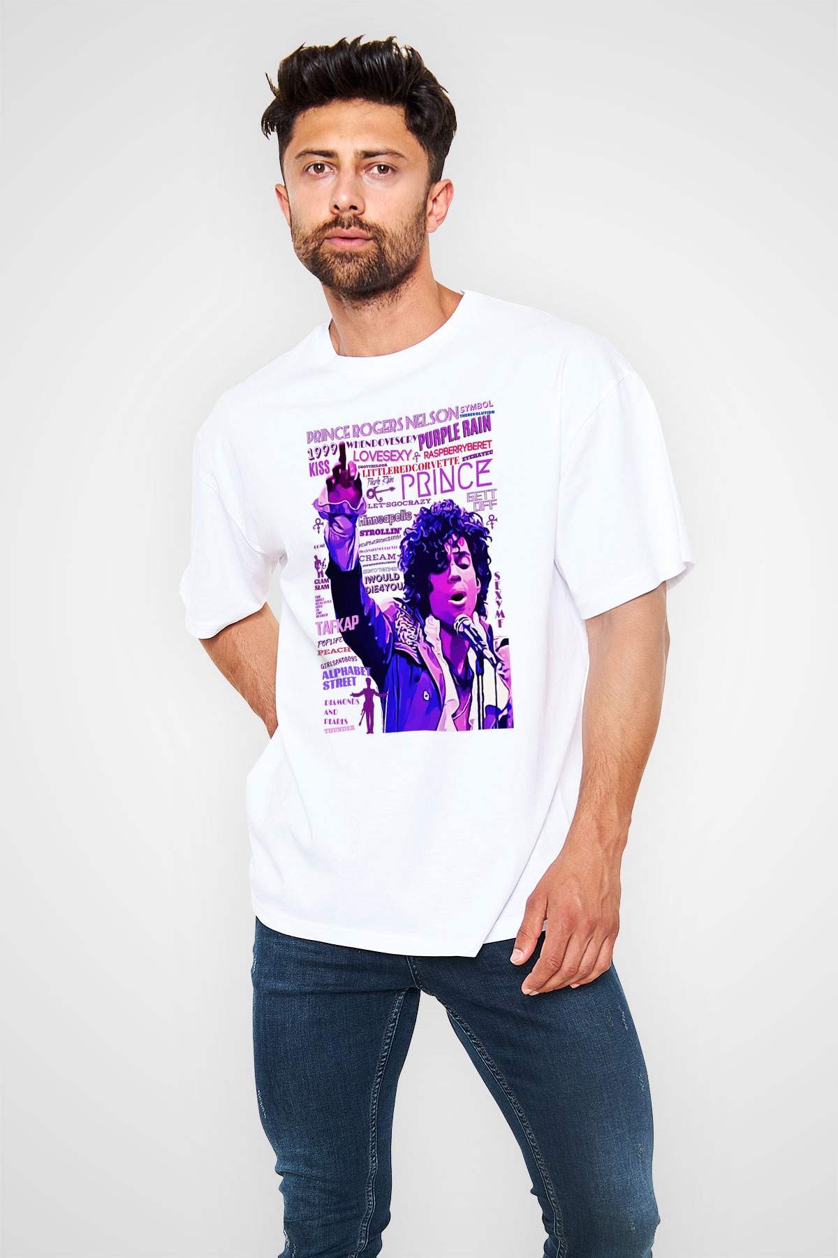 Prince Beyaz Unisex Tişört T-Shirt - TişörtFabrikası