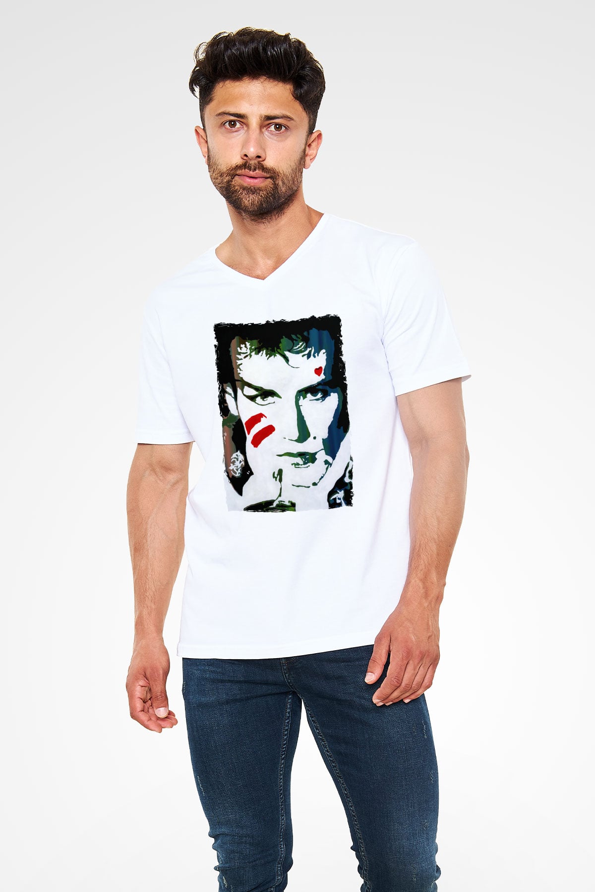 Prince Beyaz Unisex V Yaka Tişört