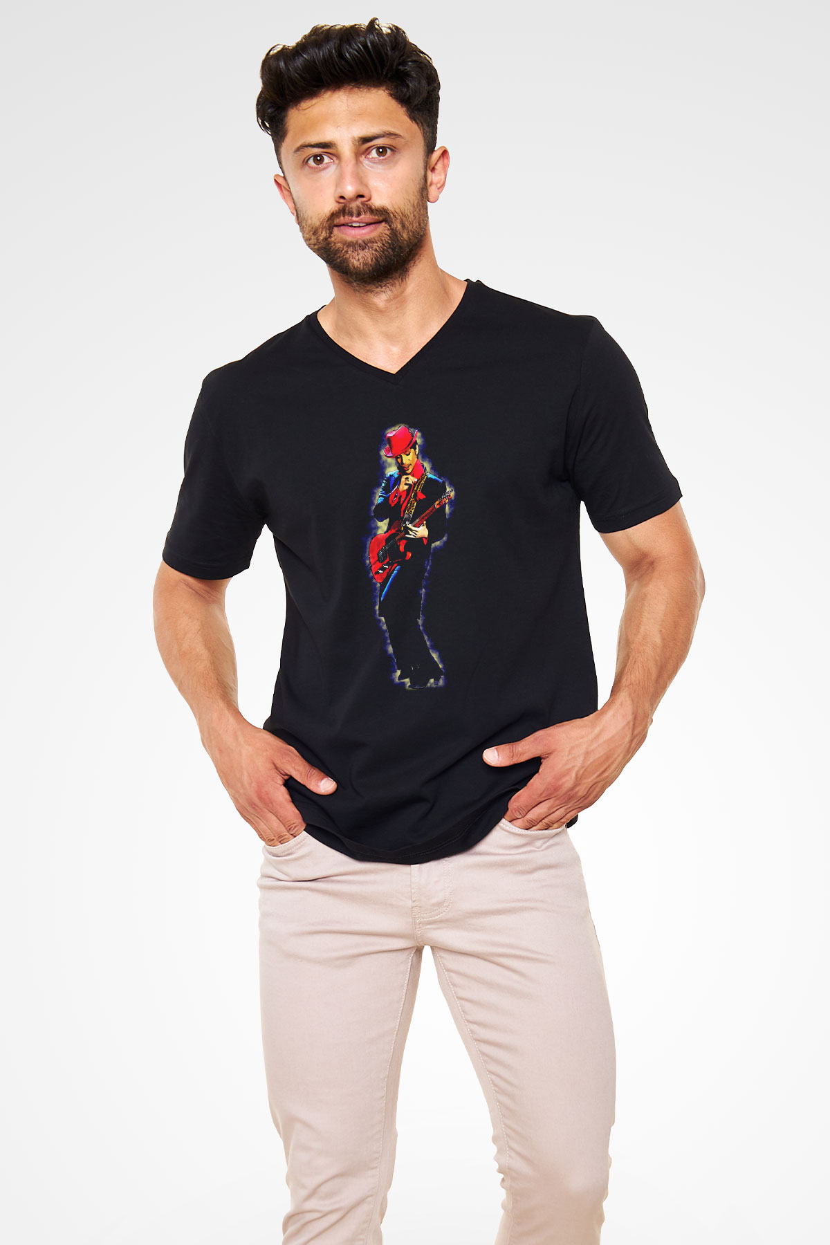 Prince Siyah Unisex V Yaka Tişört