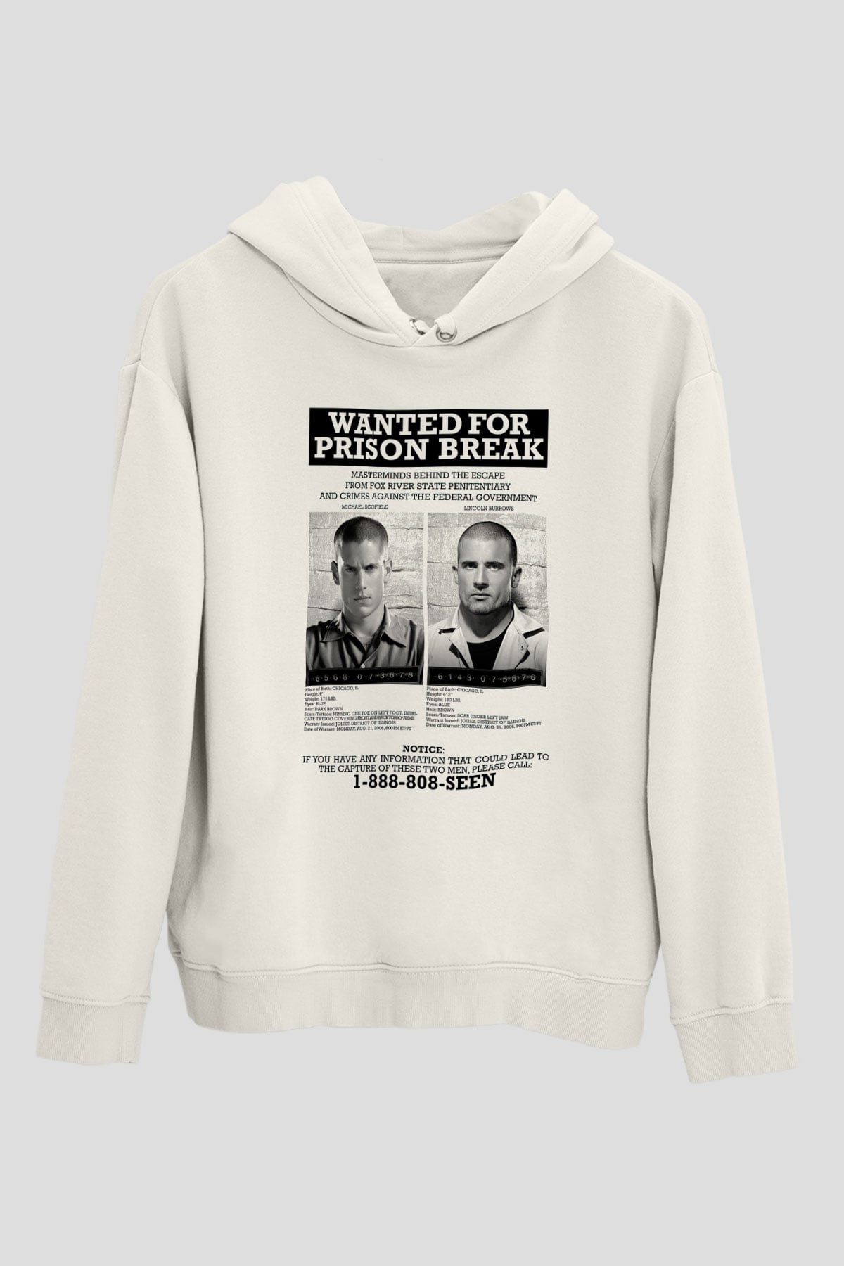 Prison Break Beyaz Unisex Kapşonlu Sweatshirt