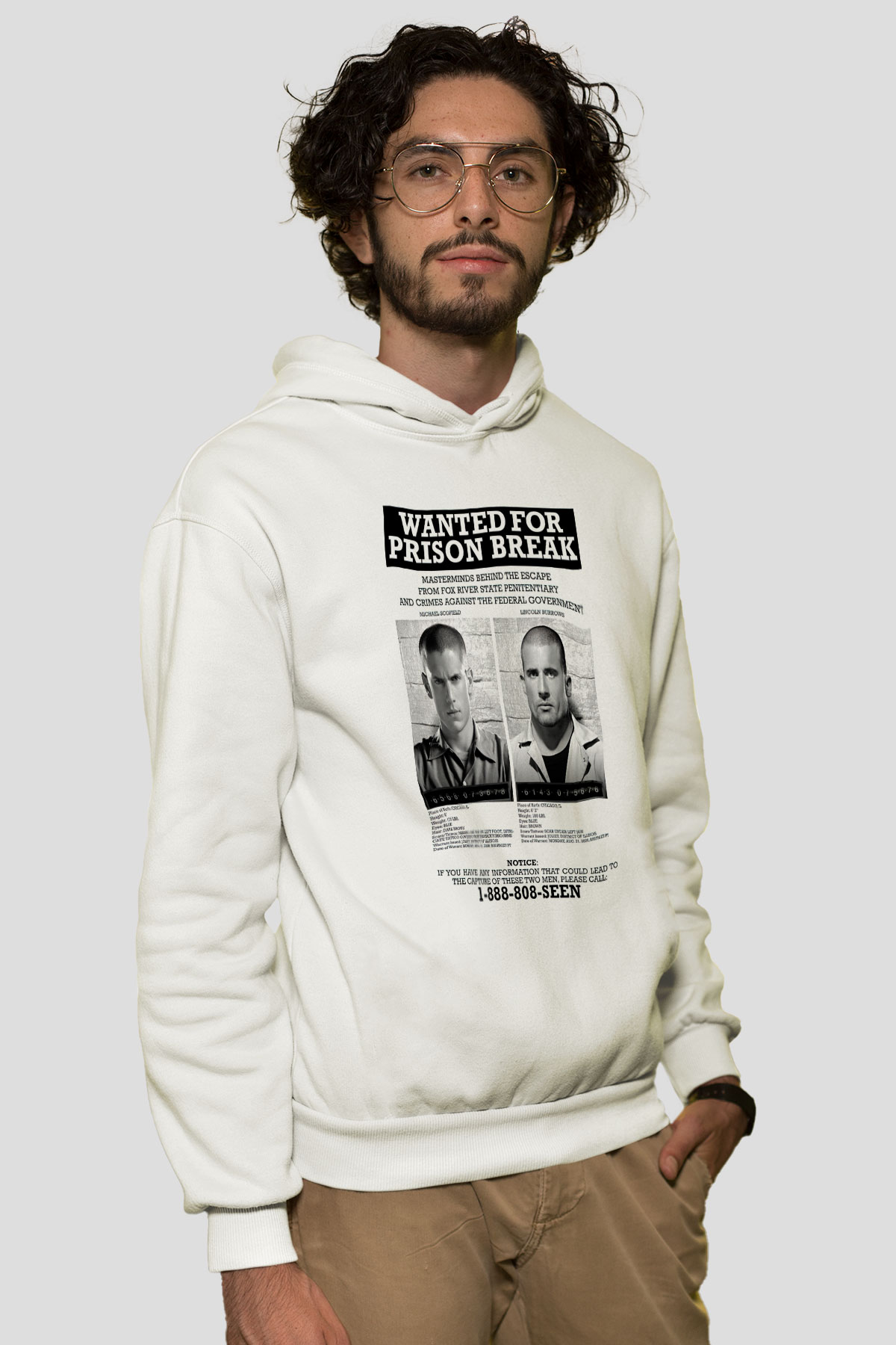 Prison Break Beyaz Unisex Kapşonlu Sweatshirt