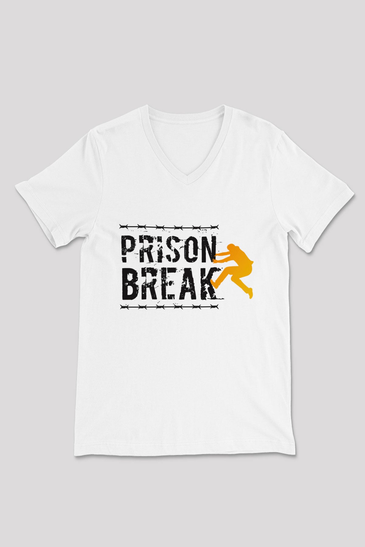 Prison Break Beyaz Unisex V Yaka Tişört T-Shirt