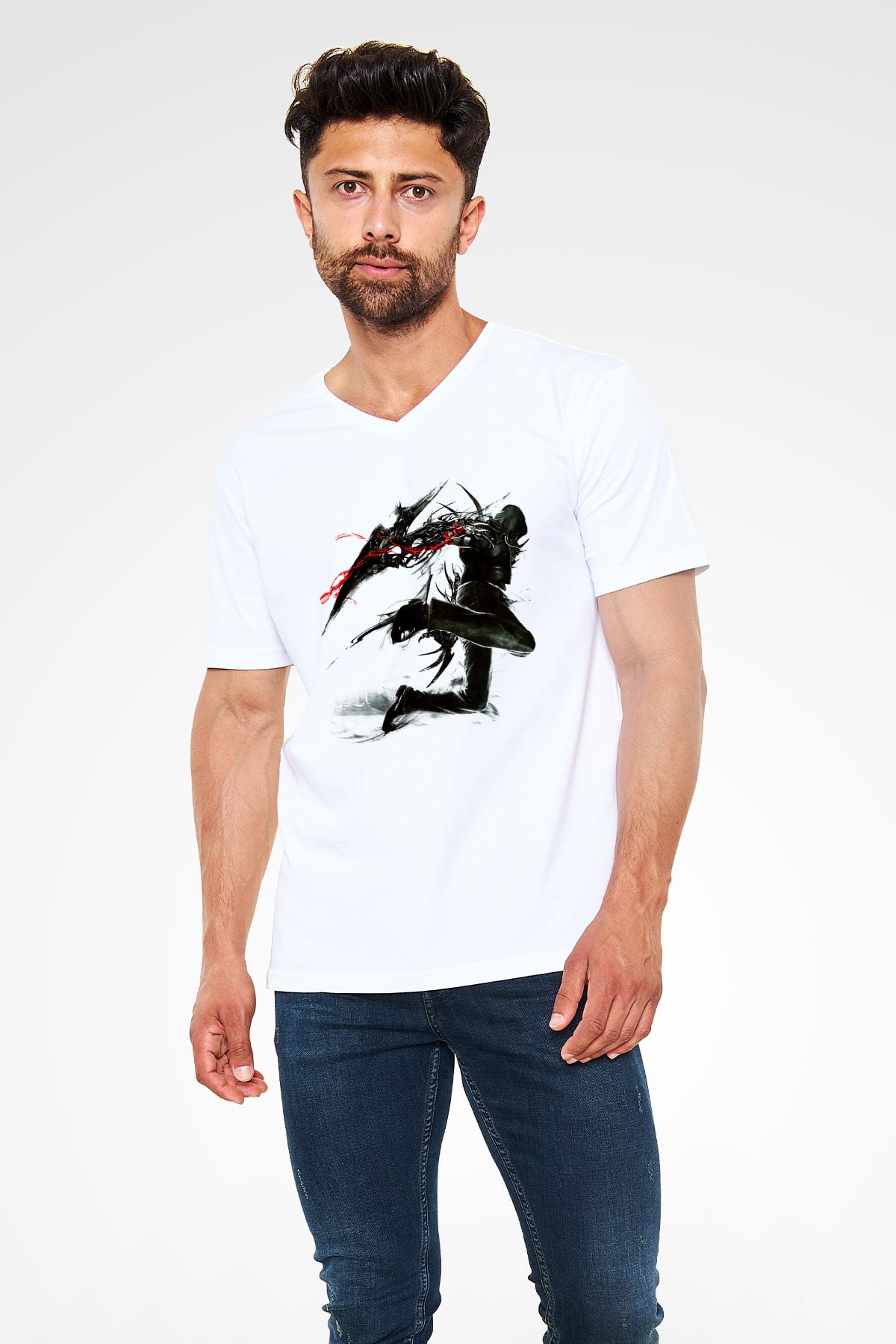Prototype Beyaz Unisex V Yaka Tişört T-Shirt