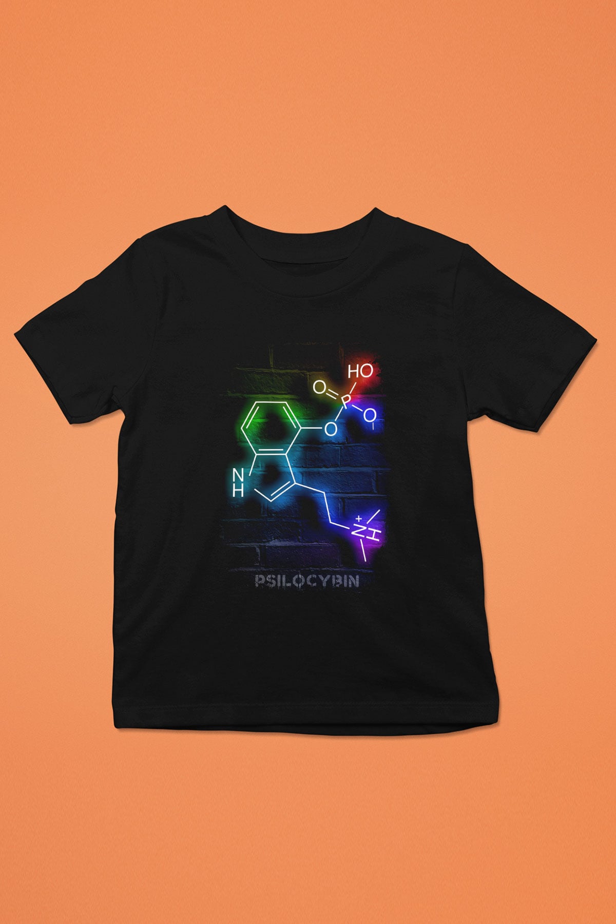 Psilosibin Molekülü Baskılı Unisex Siyah Çocuk Tişörtü - Tshirt