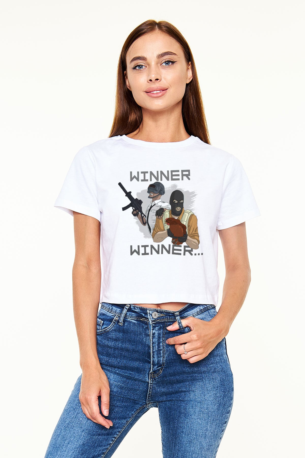 PUBG Beyaz Croptop Tişört