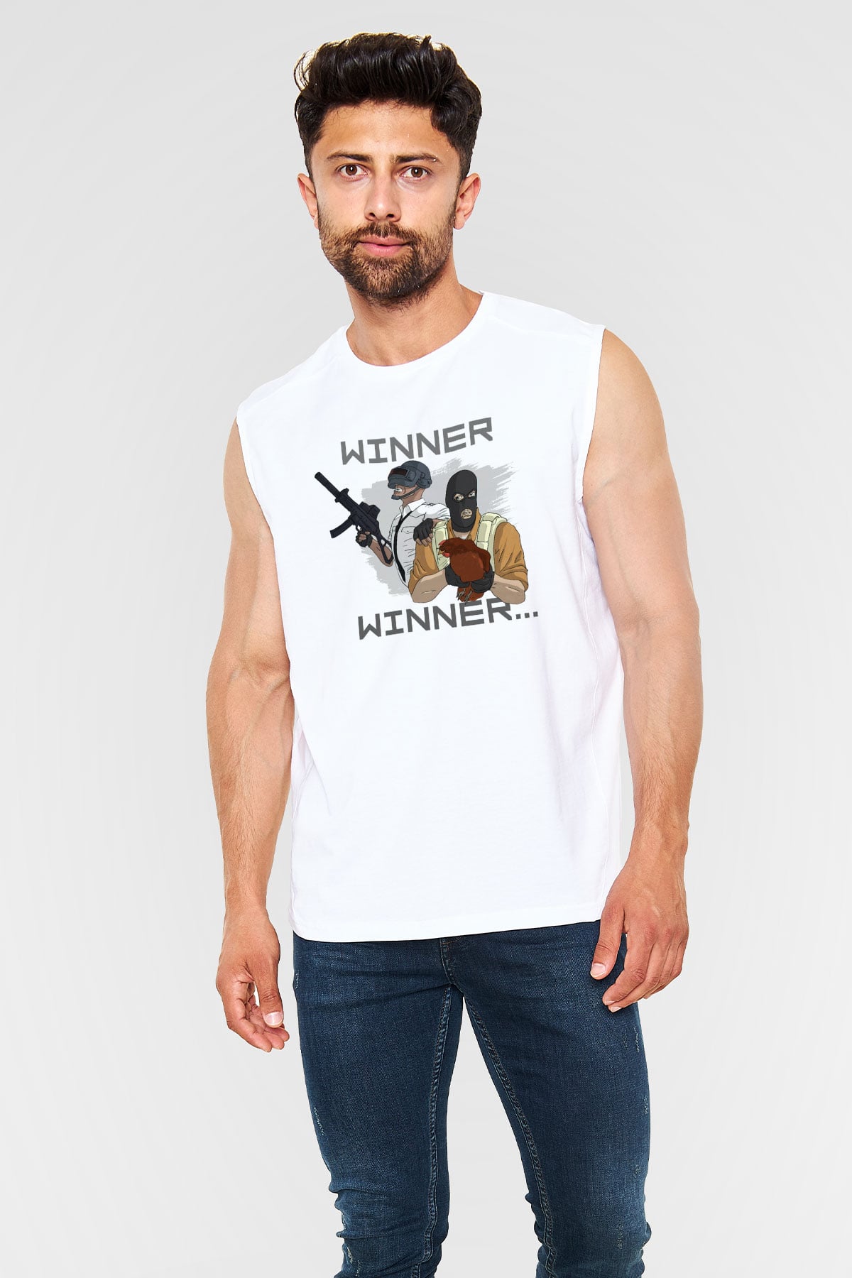 PUBG Beyaz Unisex Kolsuz Tişört