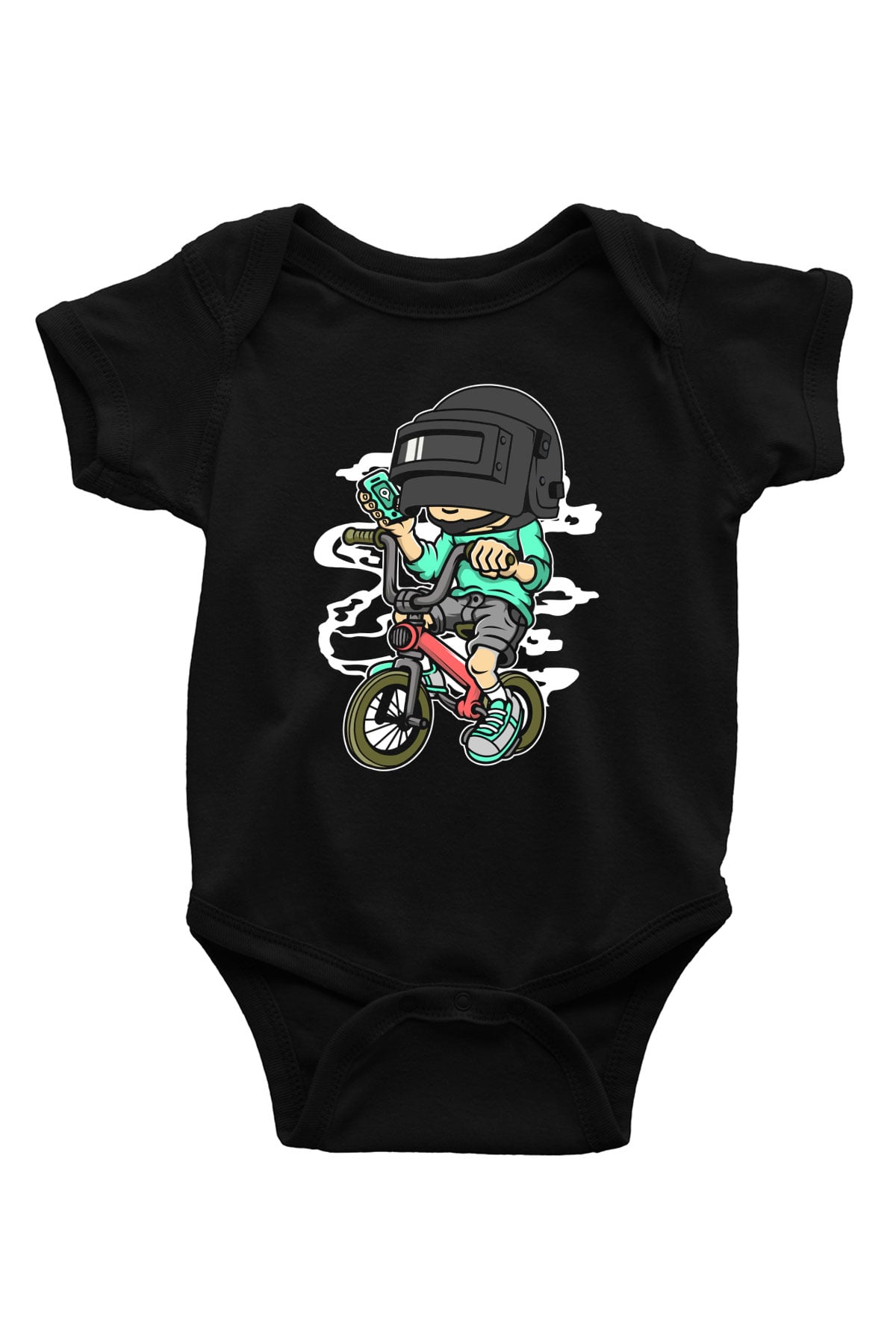 PUBG Biker Baskılı Unisex Siyah Bebek Body - Zıbın