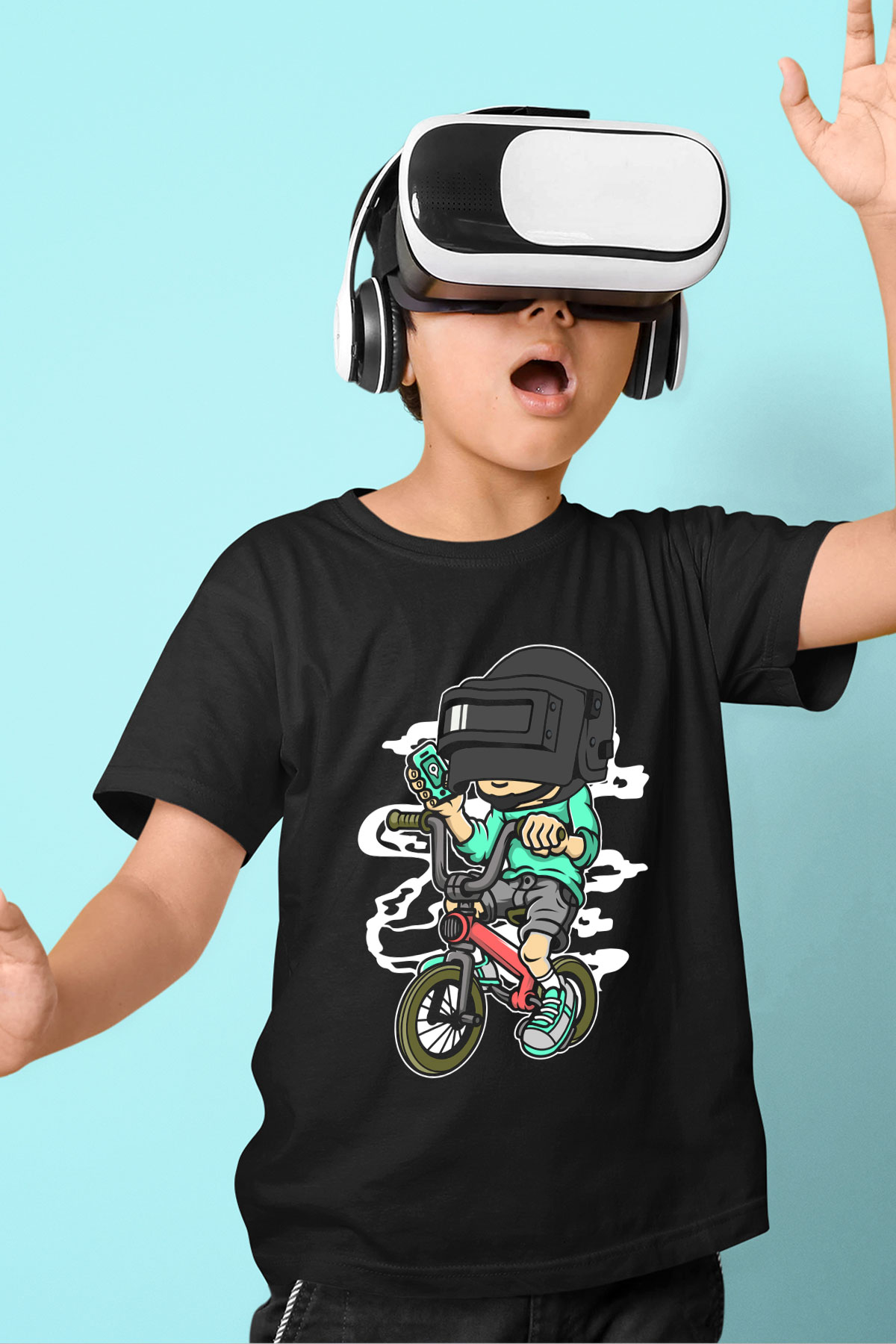 PUBG Biker Baskılı Unisex Siyah Çocuk Tişört