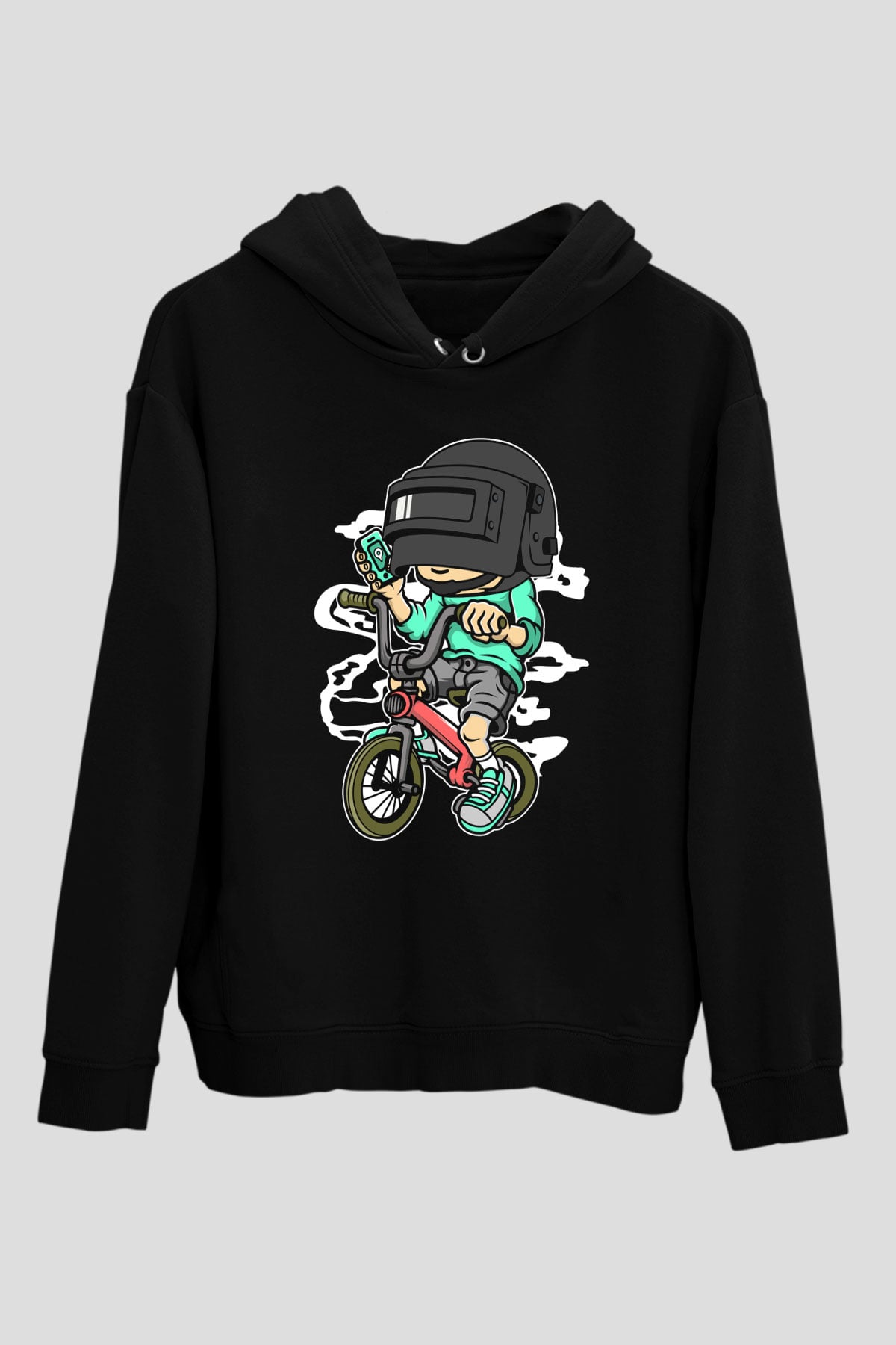 PUBG Biker Baskılı Unisex Siyah Hoodie