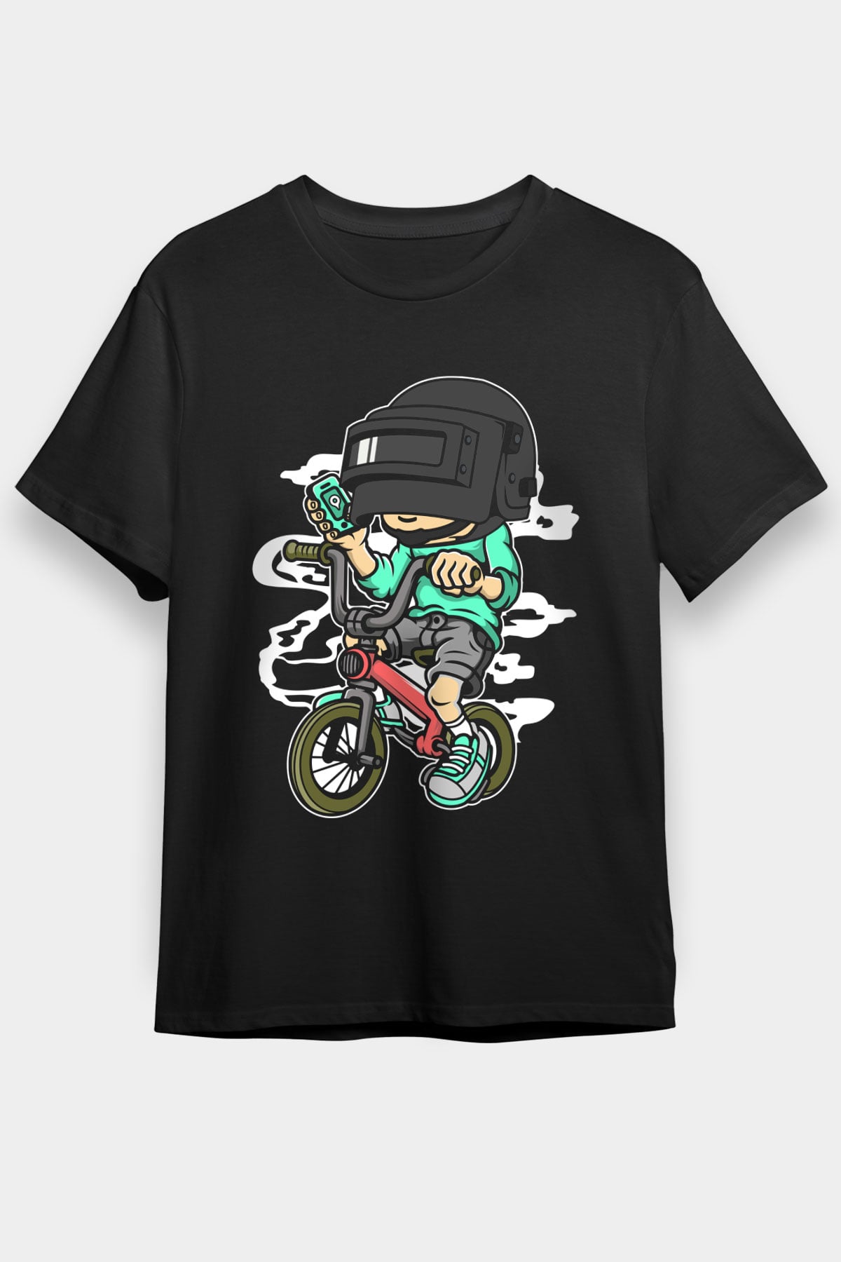 PUBG Biker Baskılı Unisex Siyah Tişört