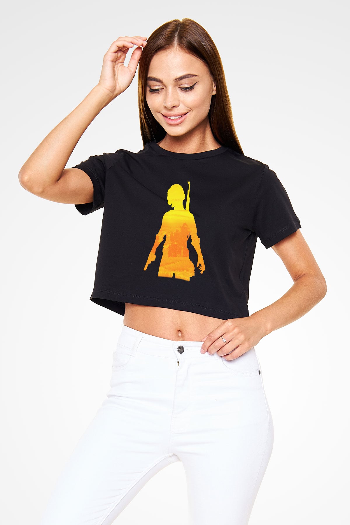 PUBG Siyah Crop Top Tişört