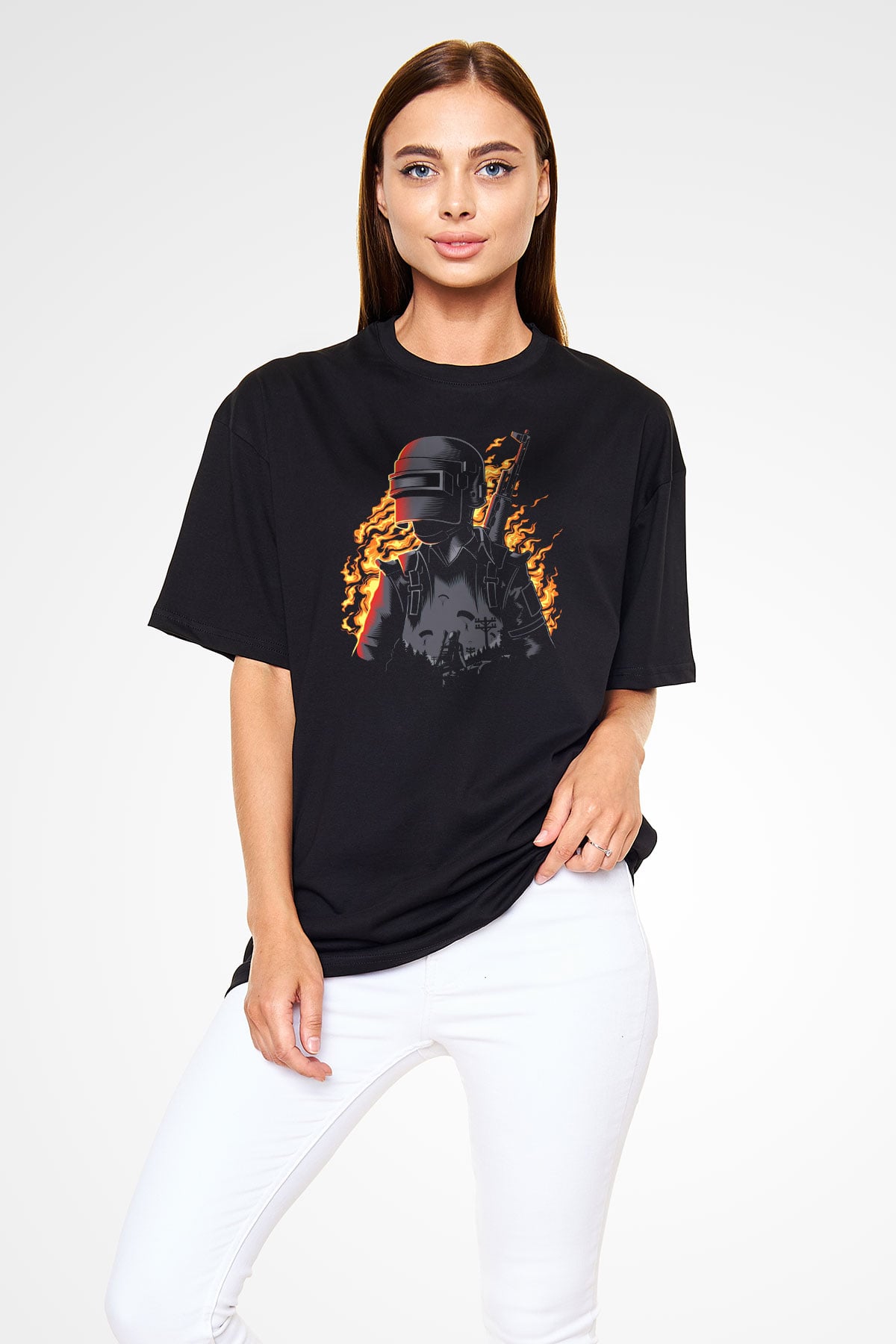 PUBG Siyah Unisex Oversize Tişört T-Shirt