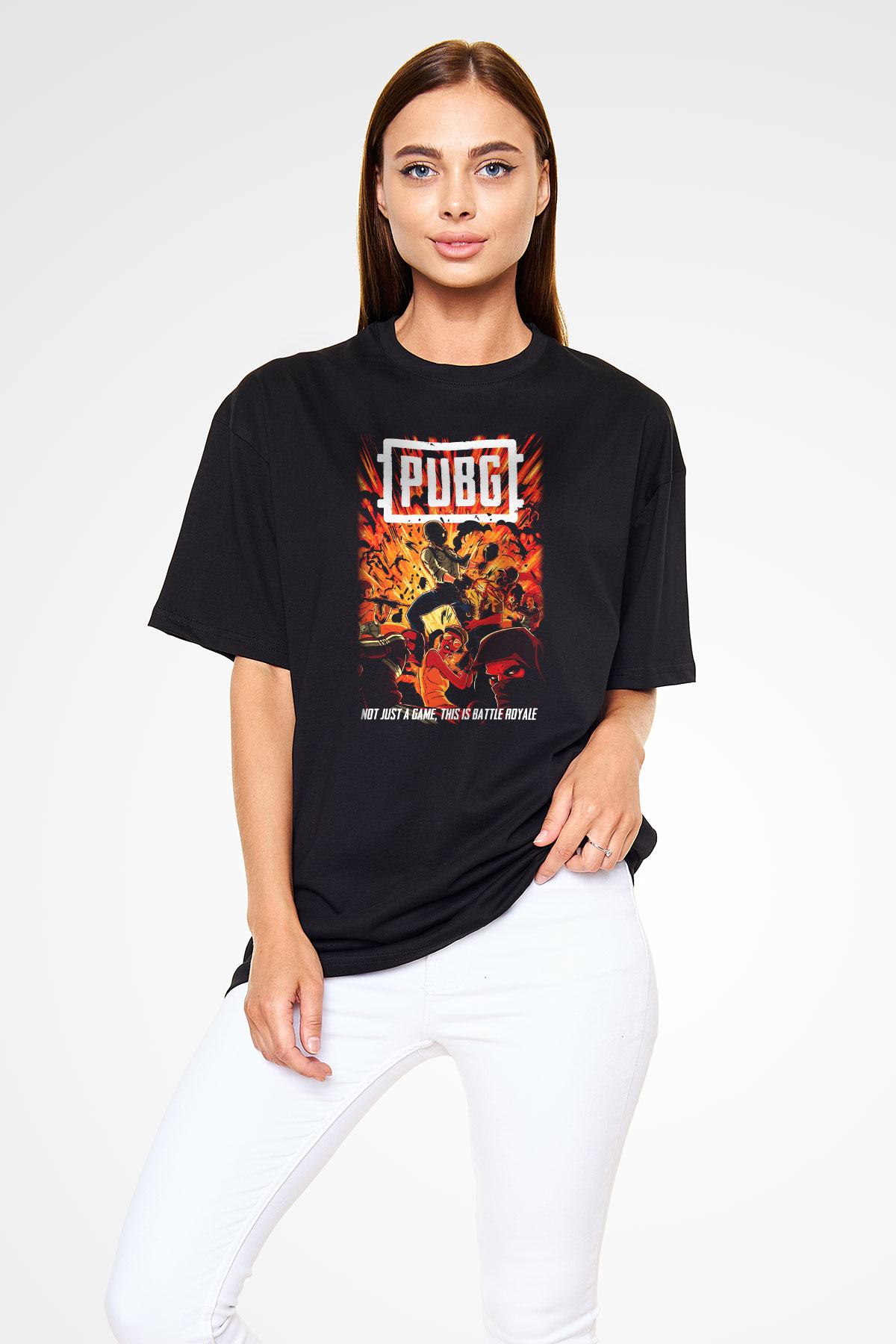 PUBG Siyah Unisex Oversize Tişört T-Shirt