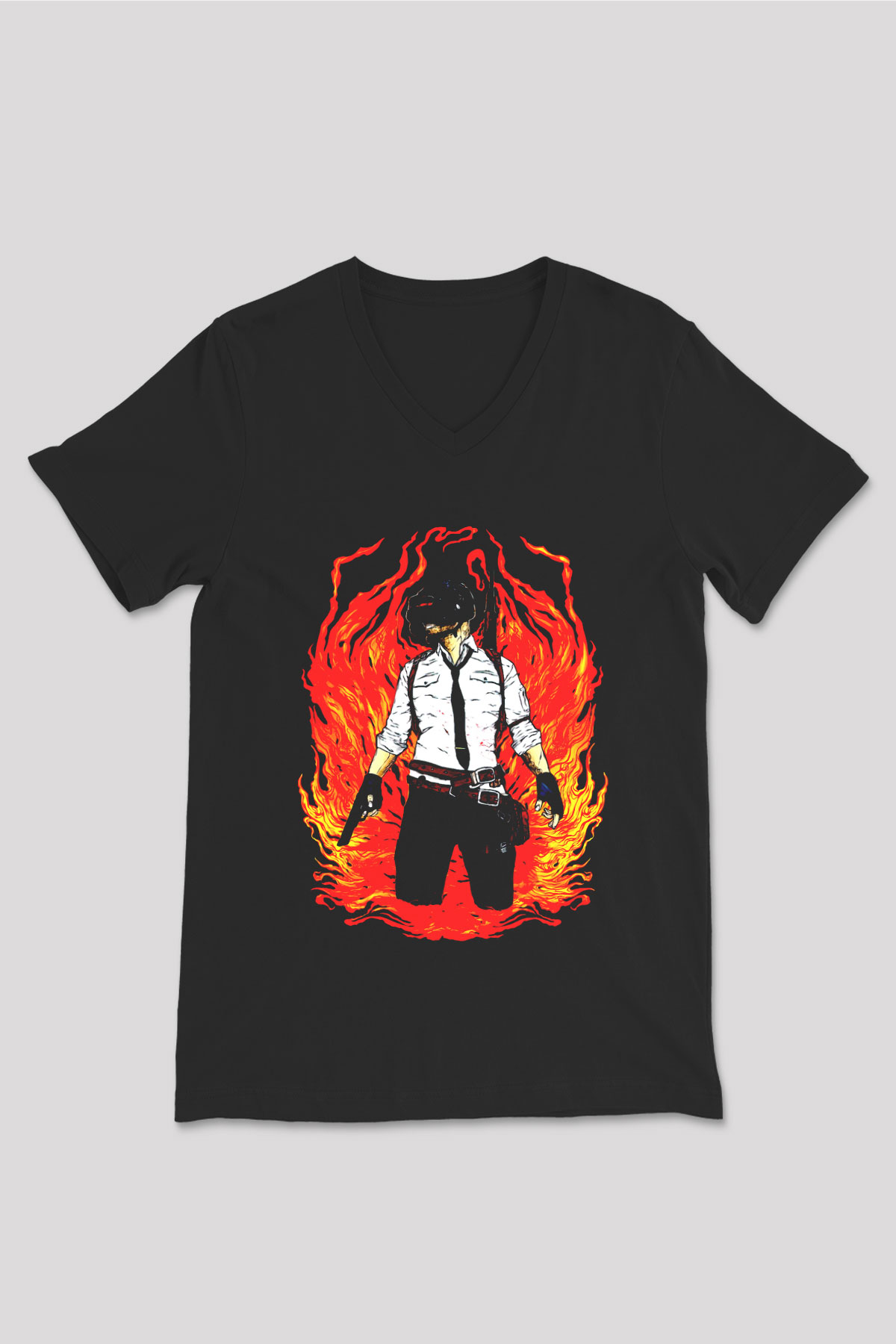 PUBG Siyah Unisex V Yaka Tişört