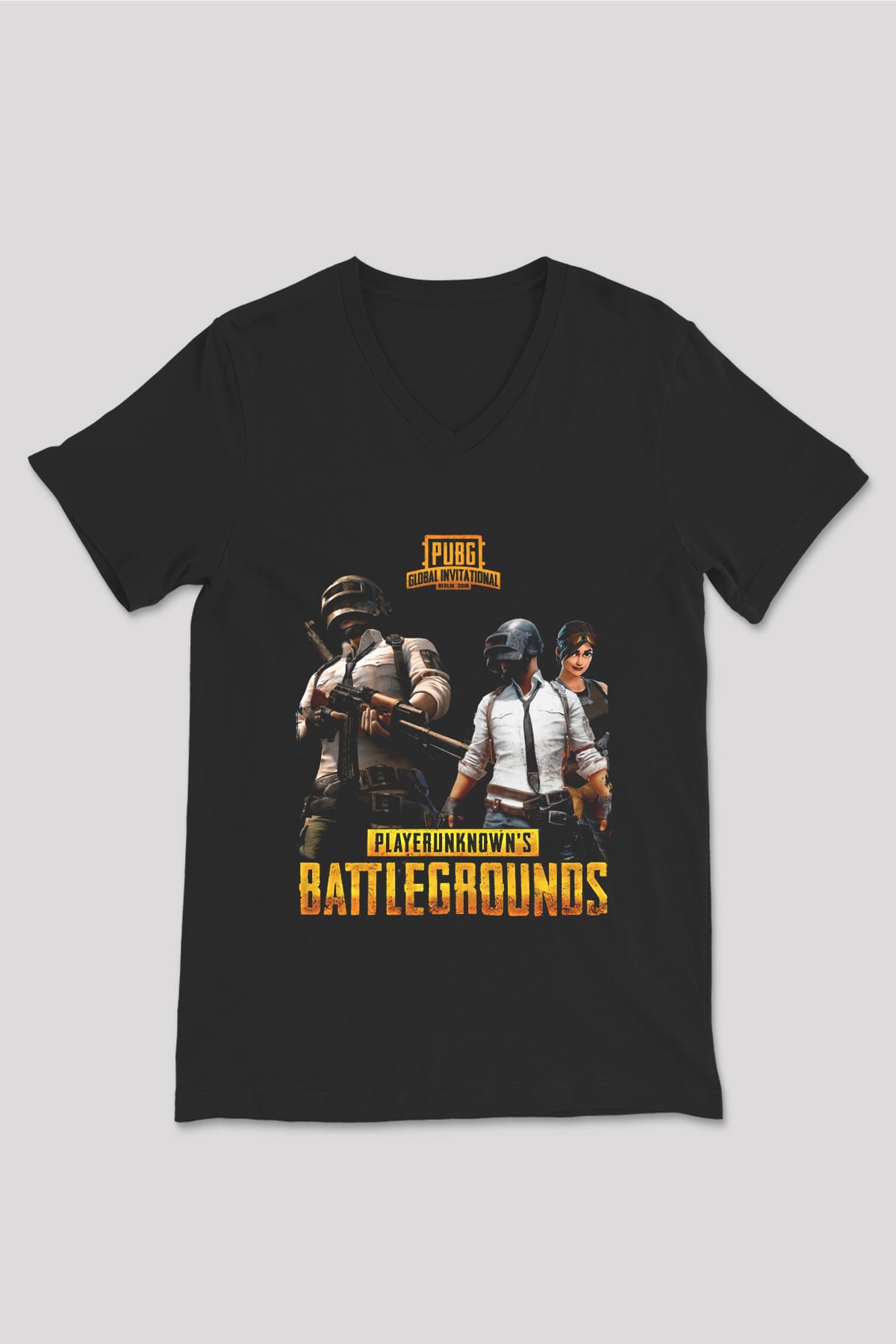 PUBG Siyah Unisex V Yaka Tişört