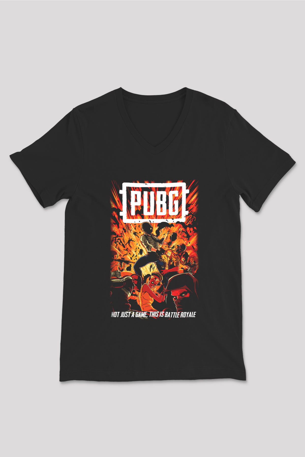 PUBG Siyah Unisex V Yaka Tişört T-Shirt