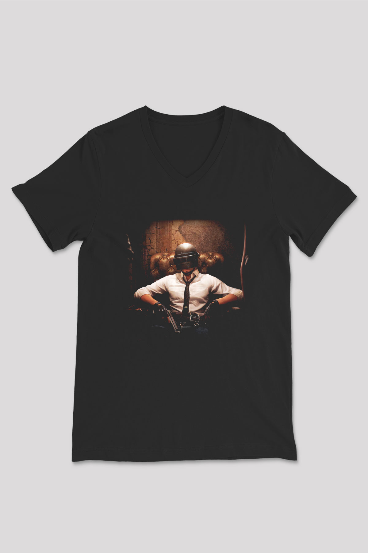 PUBG Siyah Unisex V Yaka Tişört T-Shirt