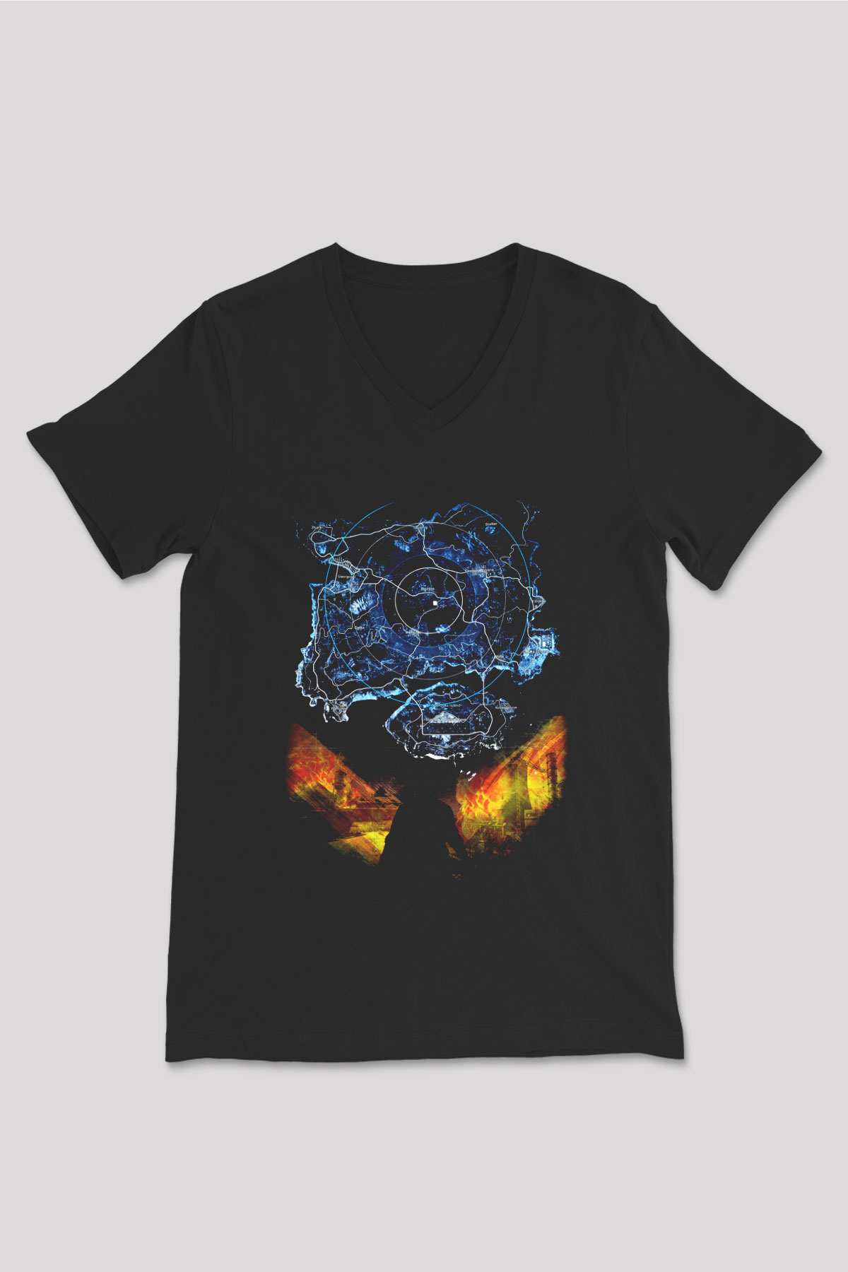 PUBG Siyah Unisex V Yaka Tişört T-Shirt