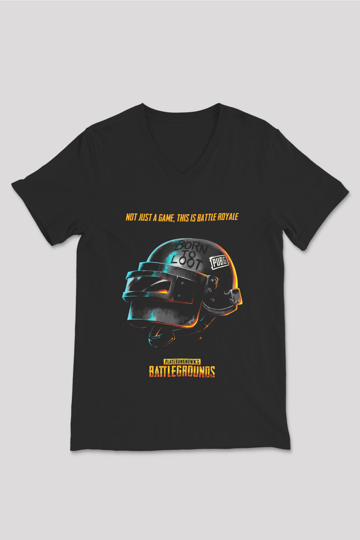 PUBG Siyah Unisex V Yaka Tişört T-Shirt