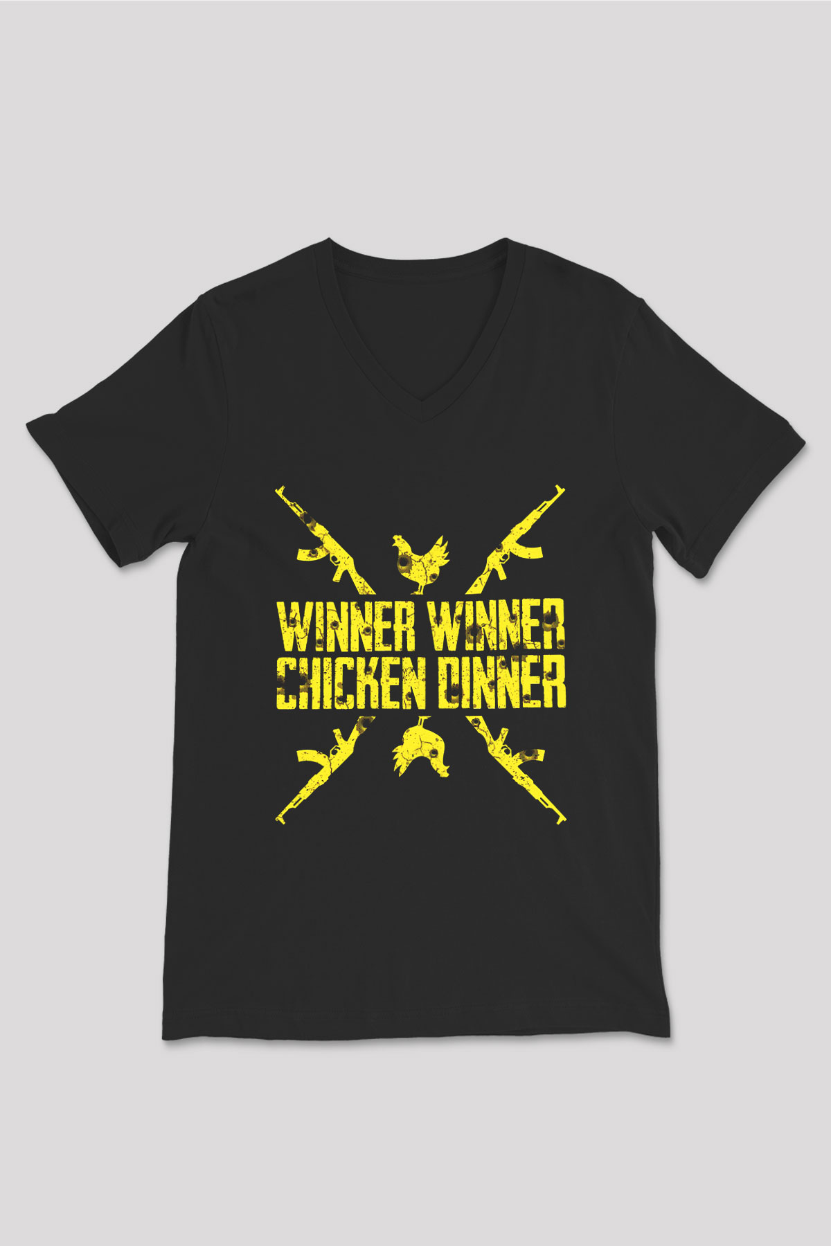 PUBG Siyah Unisex V Yaka Tişört T-Shirt