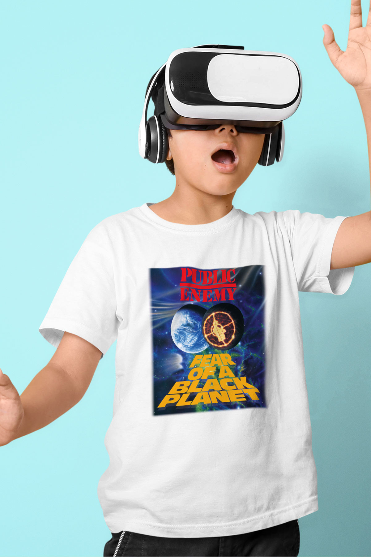 Public Enemy Baskılı Beyaz Unisex Çocuk Tişört