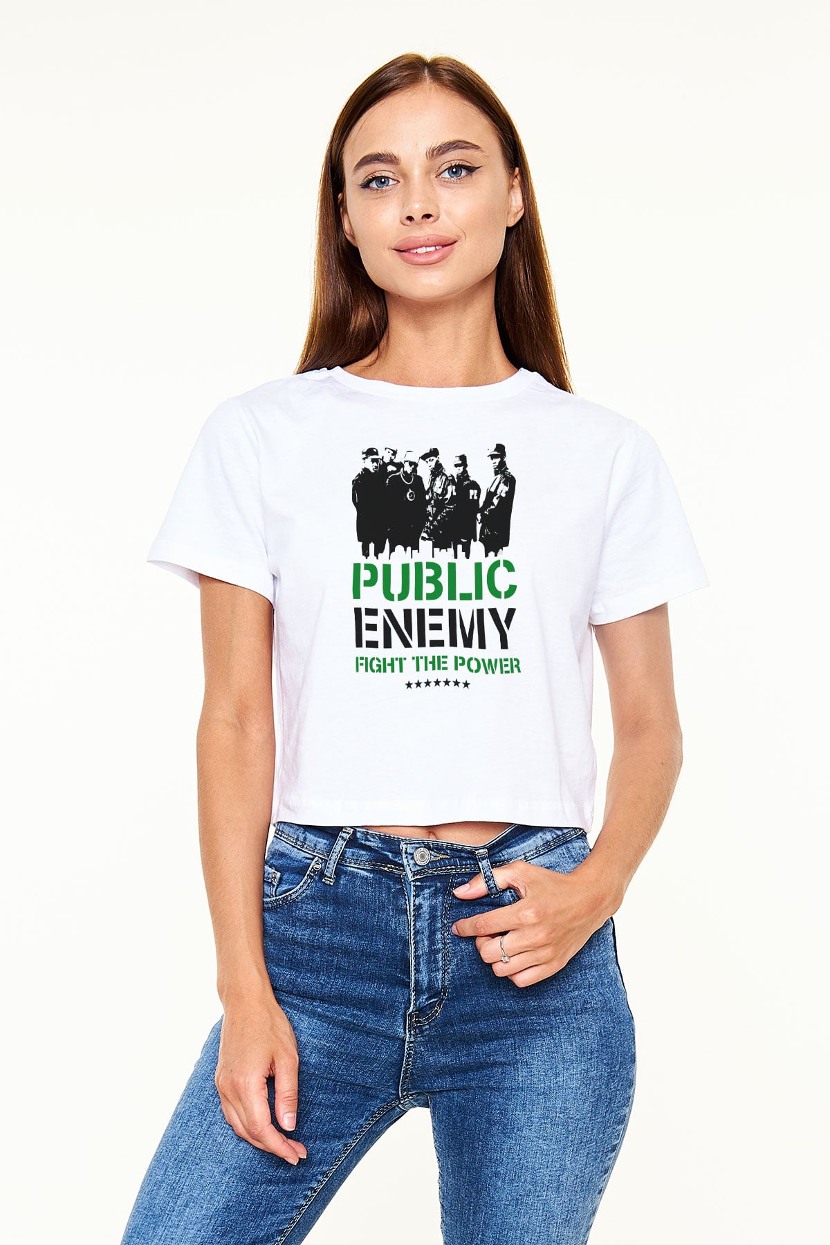 Public Enemy Beyaz  Crop Top Tişört