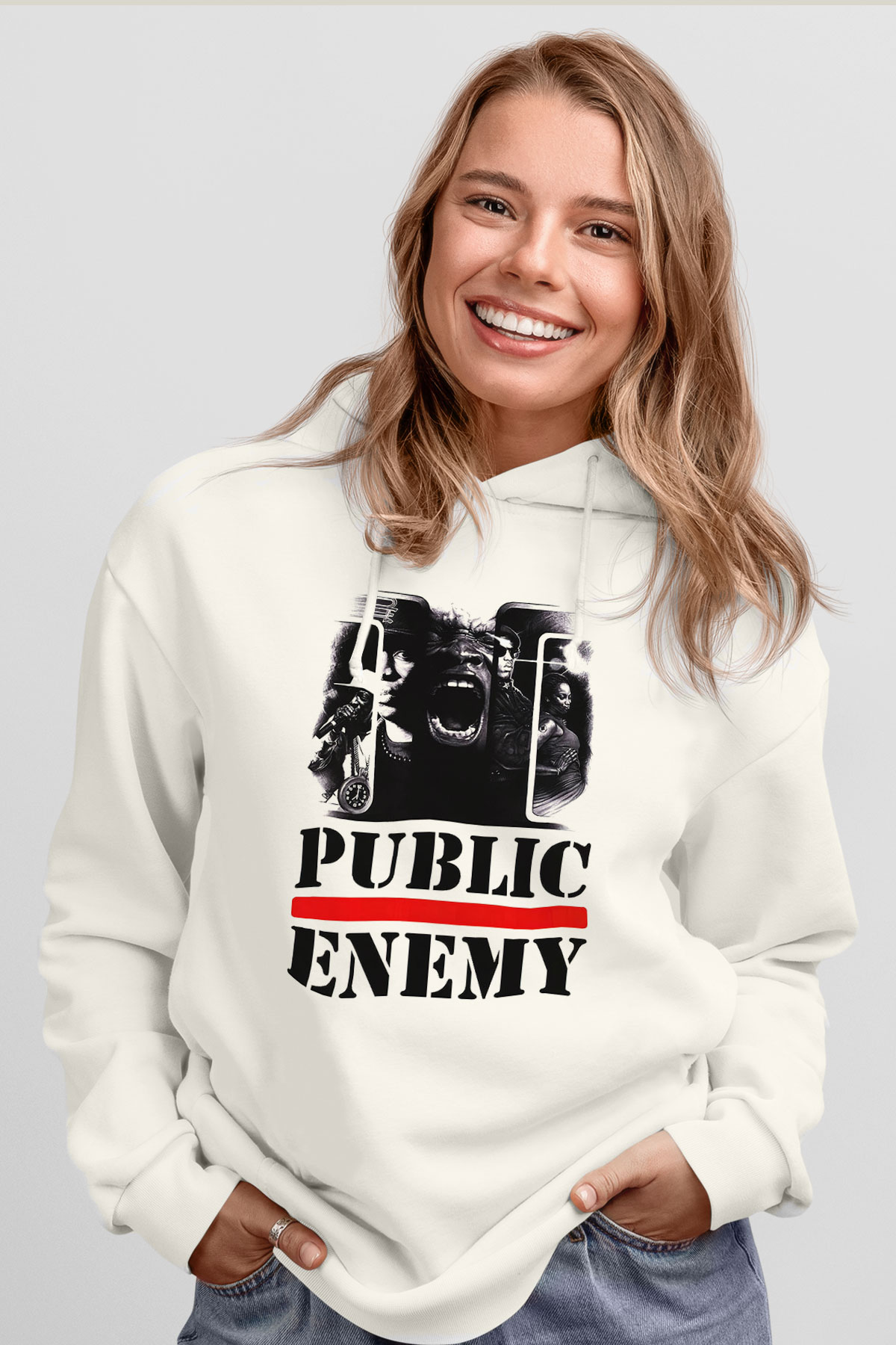 Public Enemy Beyaz Unisex Kapşonlu Sweatshirt