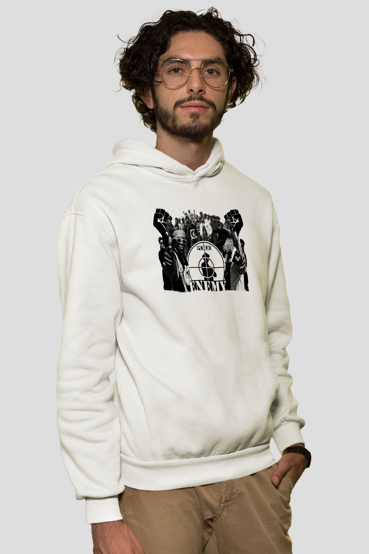 Public Enemy Beyaz Unisex Kapüşonlu Sweatshirt