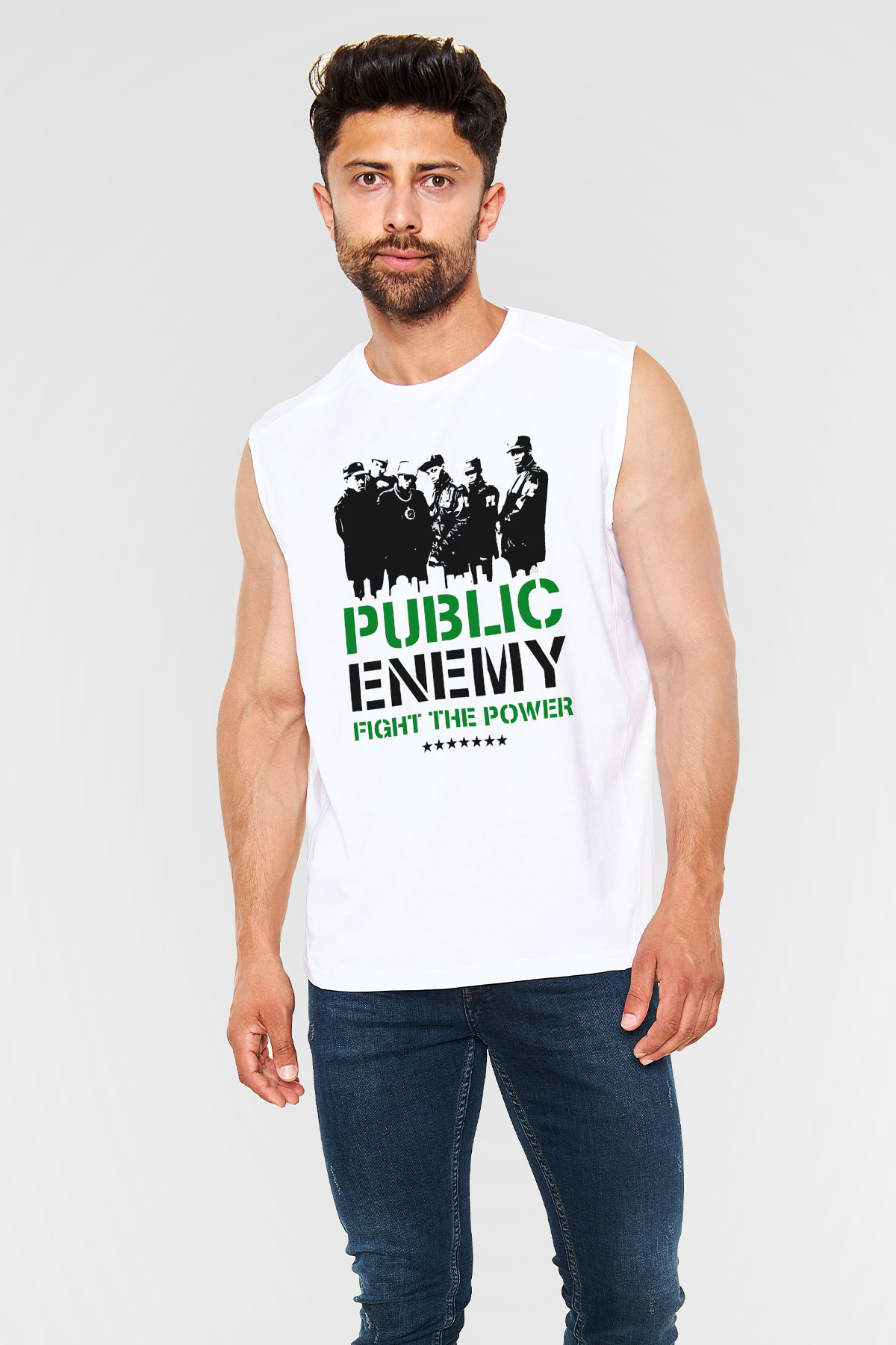 Public Enemy Beyaz Unisex Kolsuz Tişört