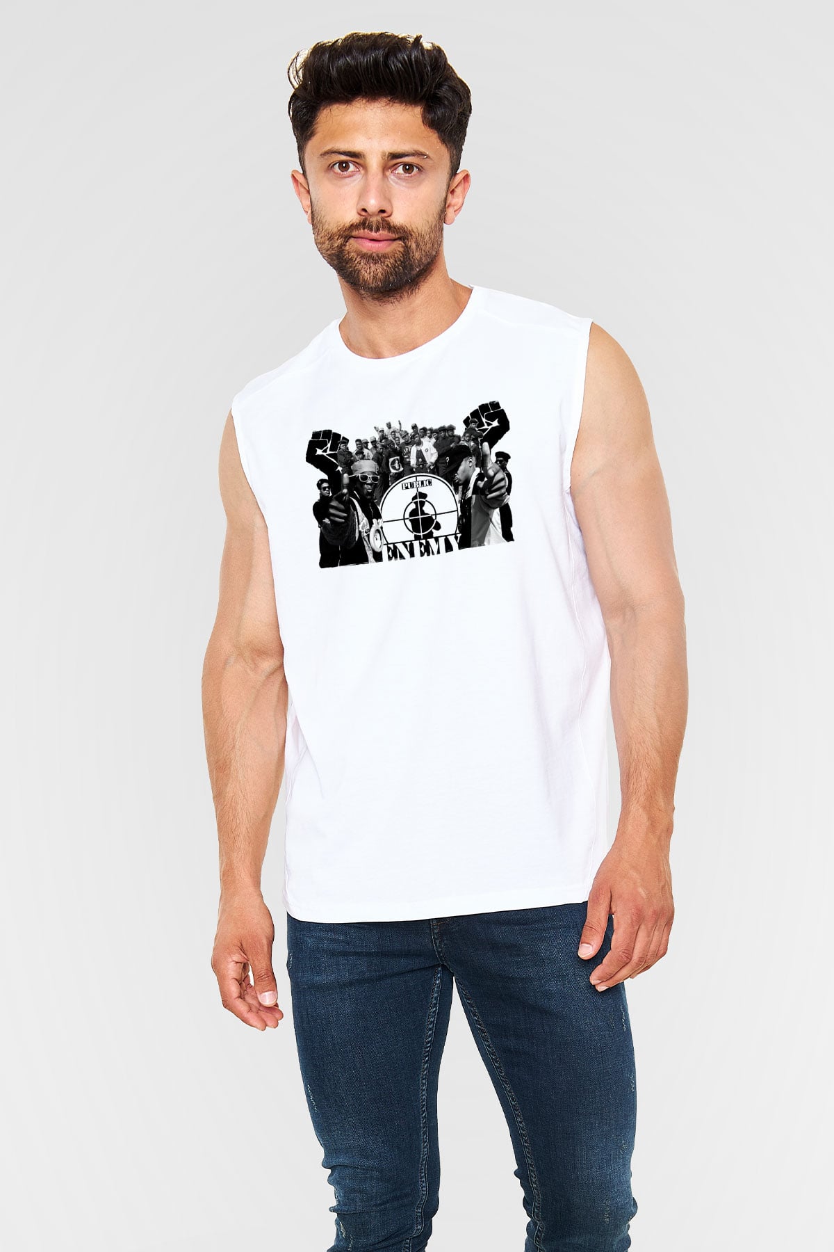 Public Enemy Beyaz Unisex Kolsuz Tişört