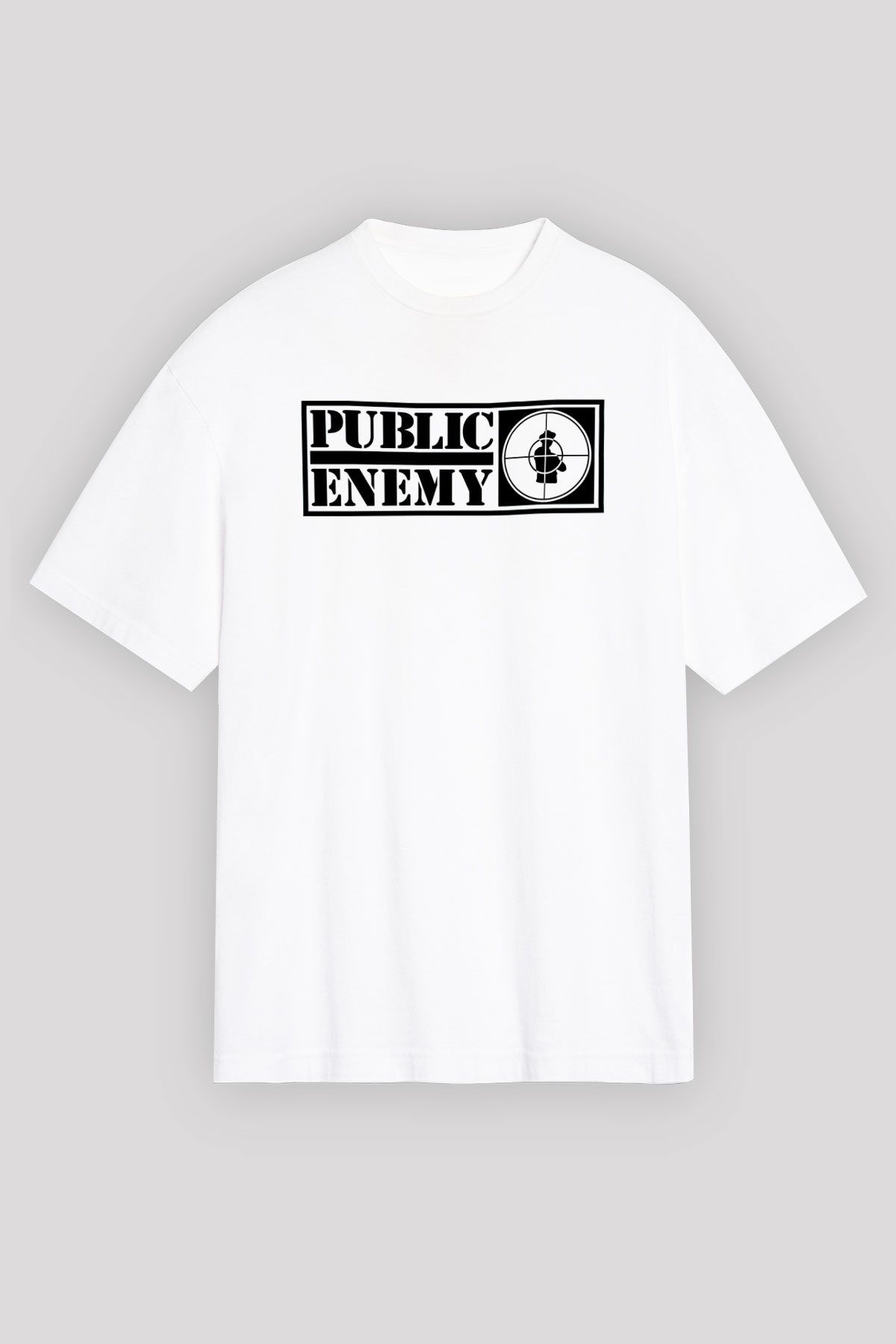 Public Enemy Beyaz Unisex Oversize Tişört T-Shirt