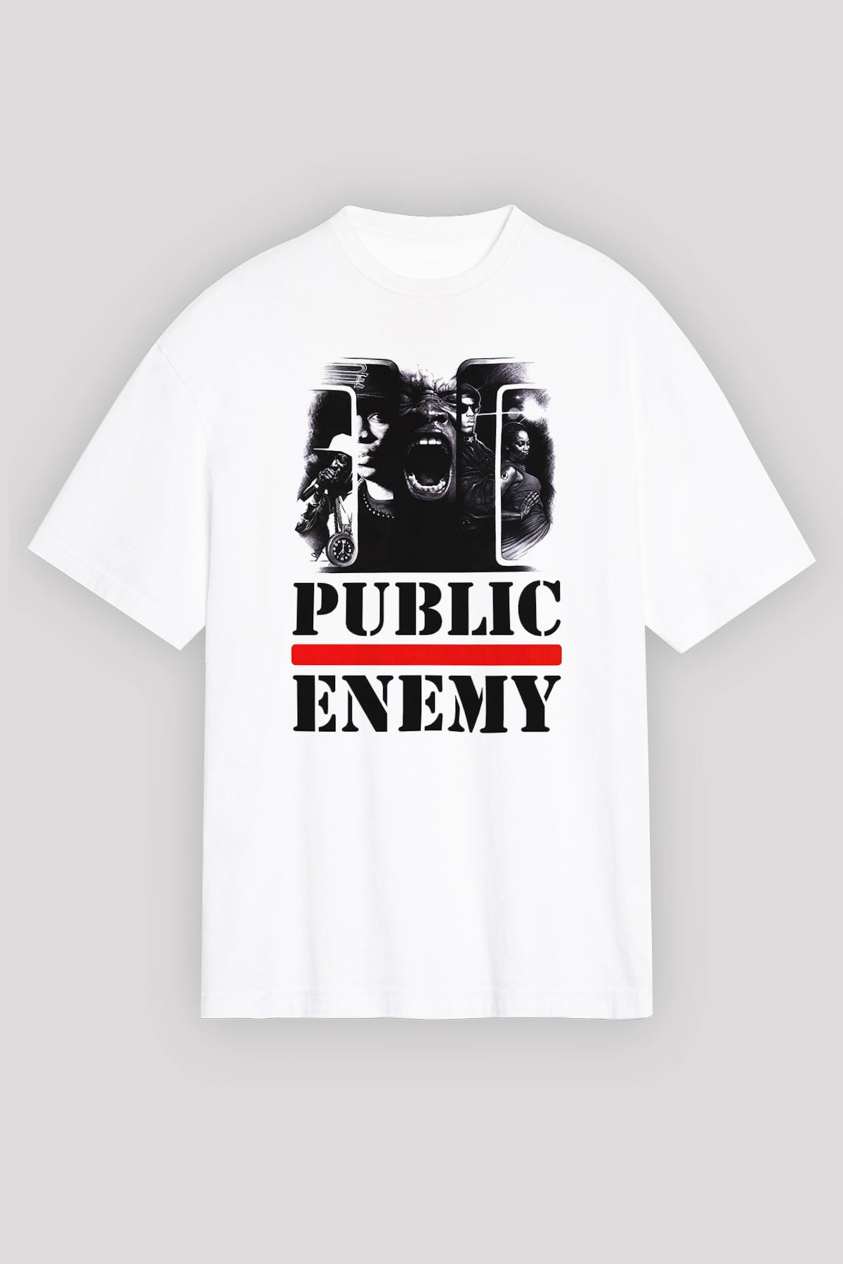 Public Enemy Beyaz Unisex Oversize Tişört T-Shirt