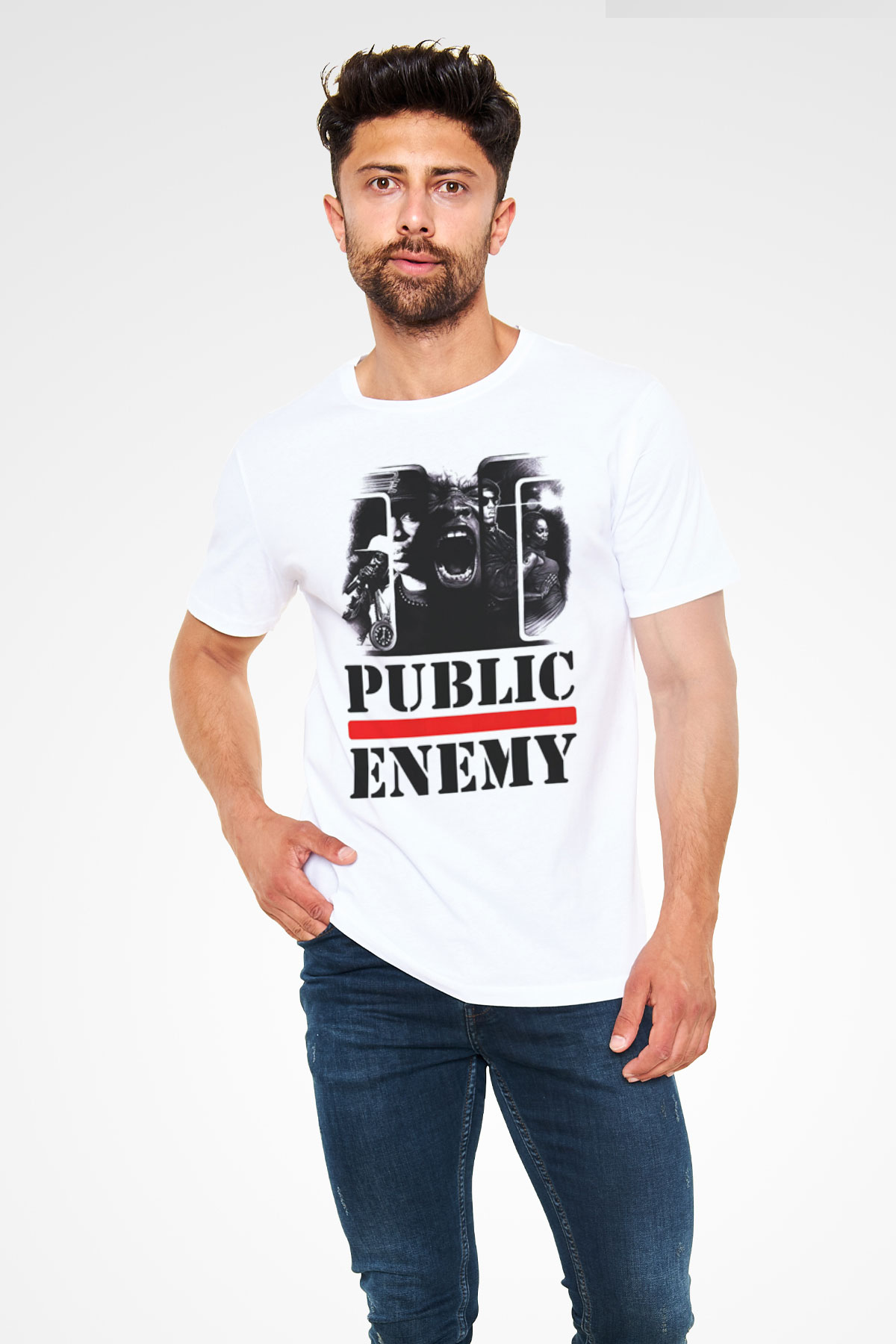 Public Enemy Beyaz Unisex Tişört T-Shirt - TişörtFabrikası
