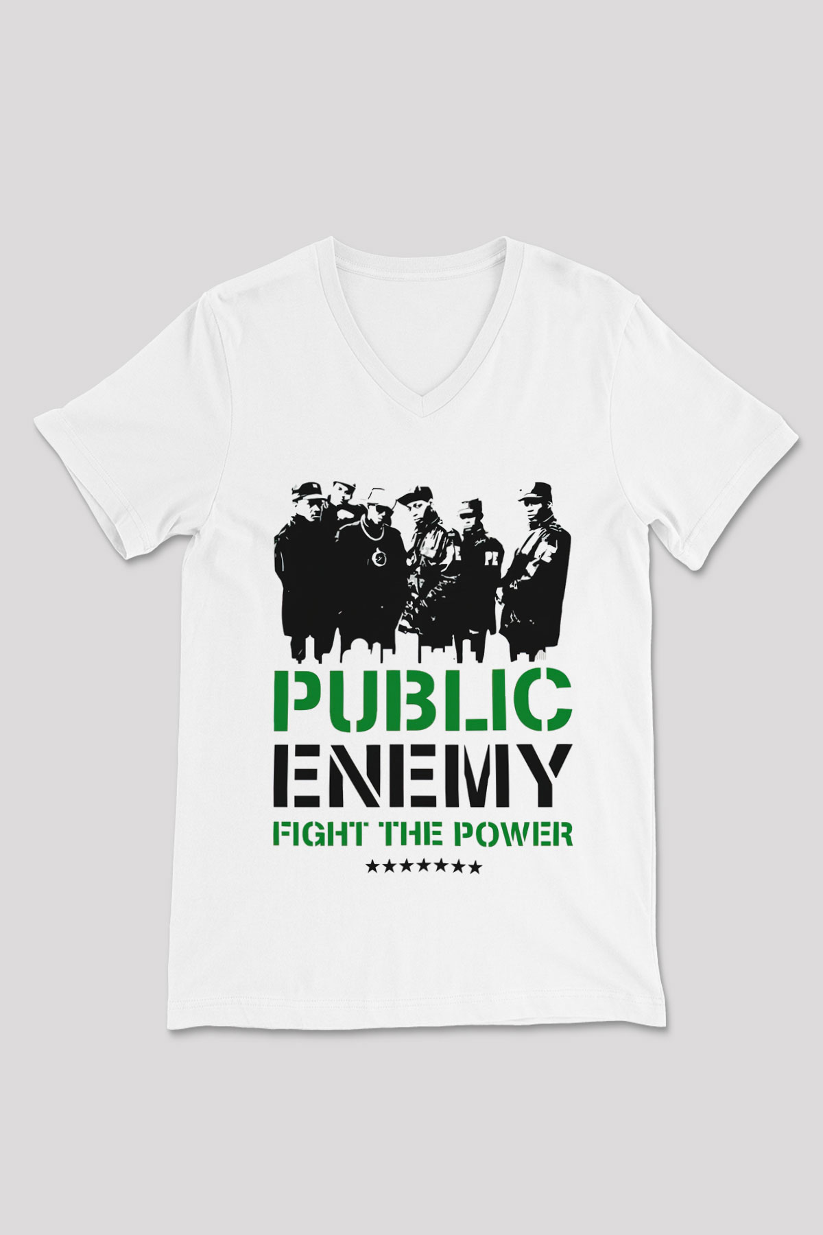 Public Enemy Beyaz Unisex V Yaka Tişört