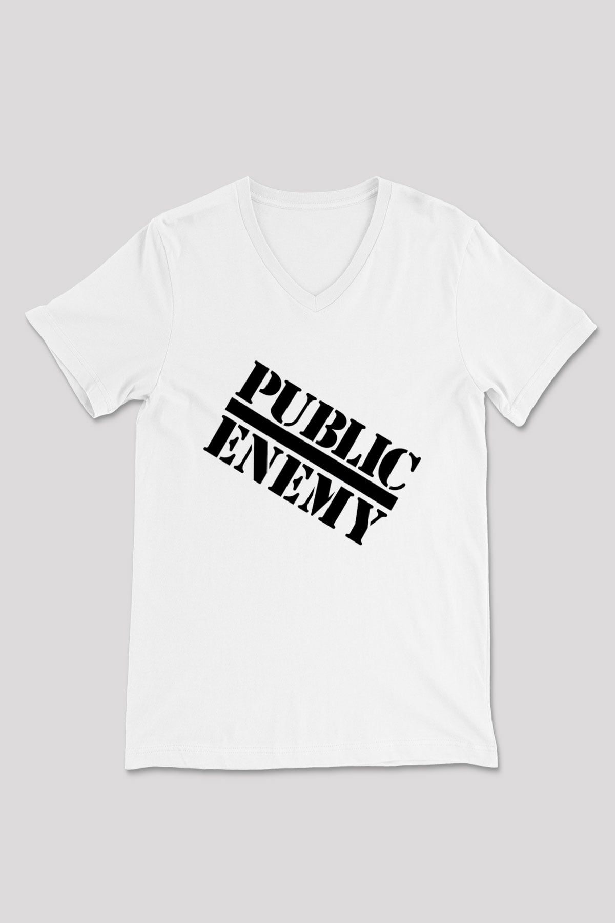Public Enemy Beyaz Unisex V Yaka Tişört T-Shirt