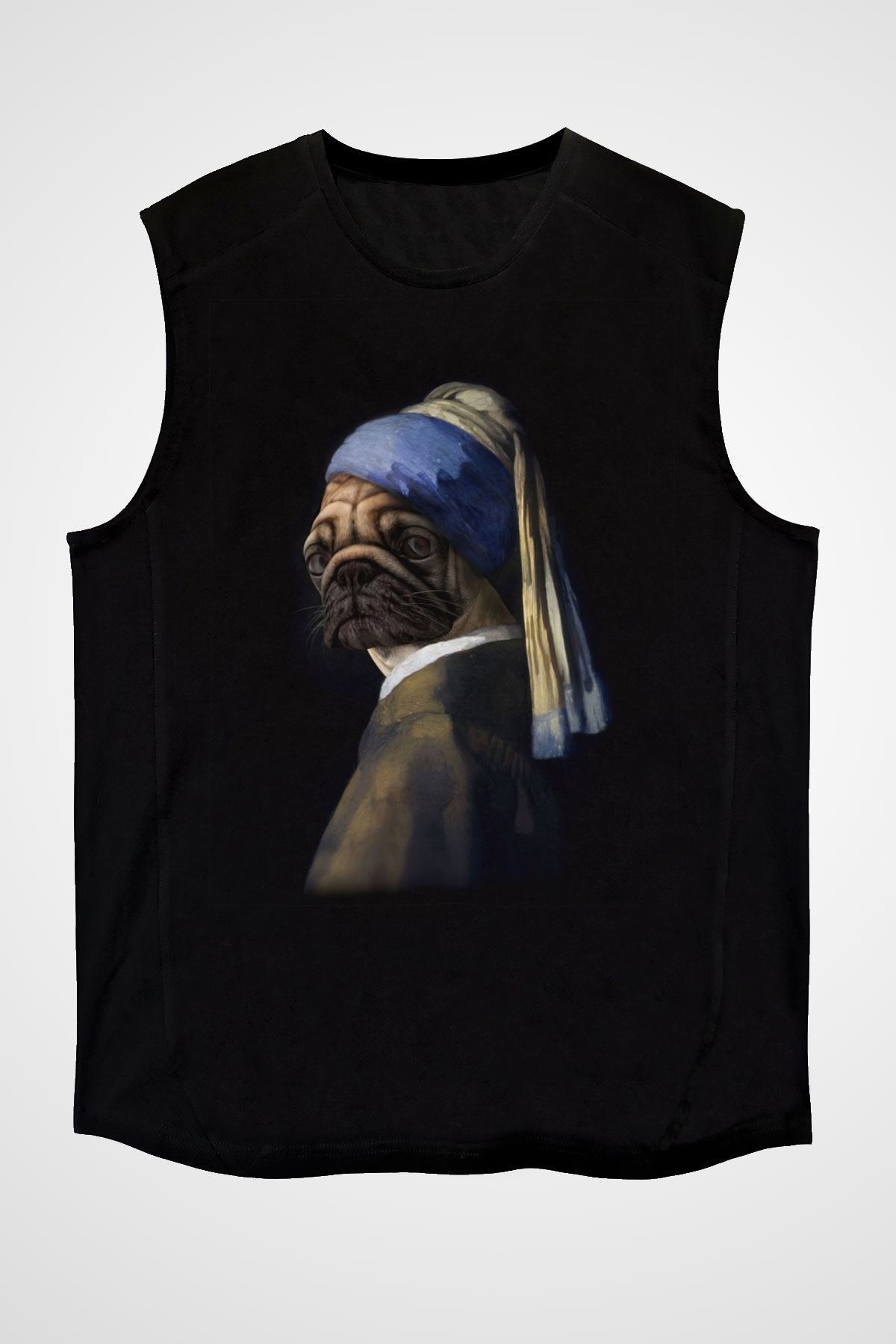 Pug Baskılı Unisex Siyah  Kolsuz Tişört