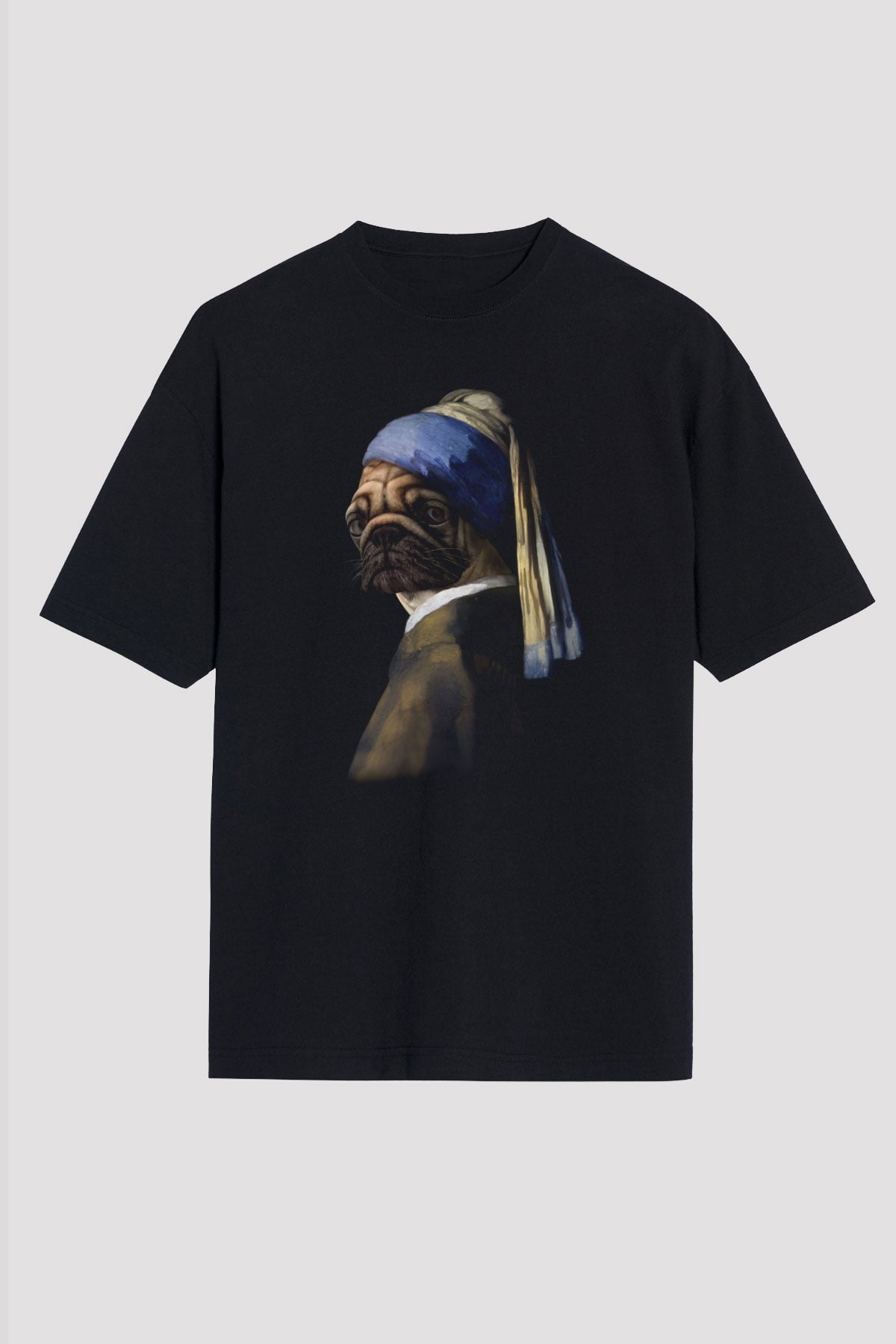Pug Baskılı Unisex Siyah Tişört
